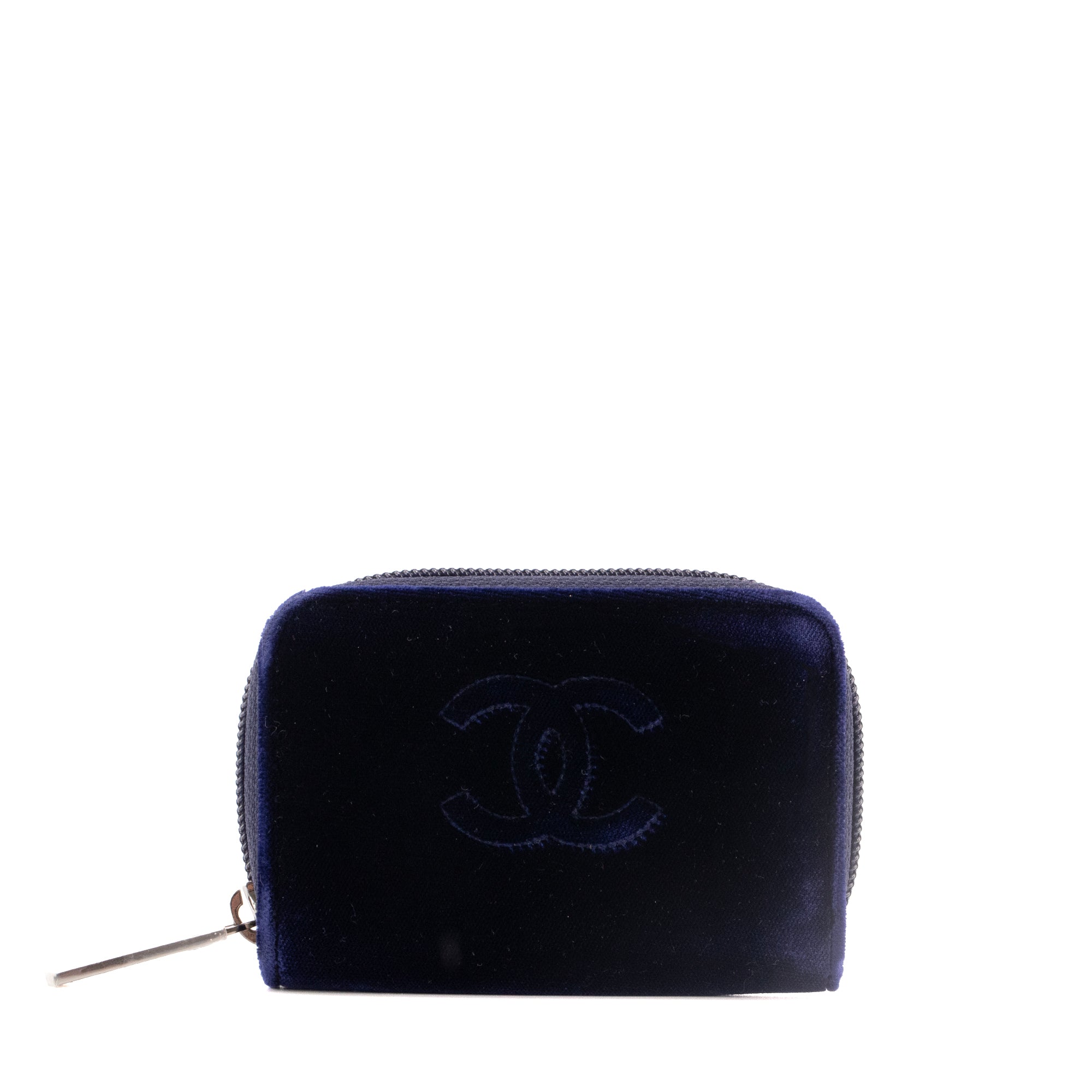 CHANEL - Porte-monnaie Chanel en velours bleu marine