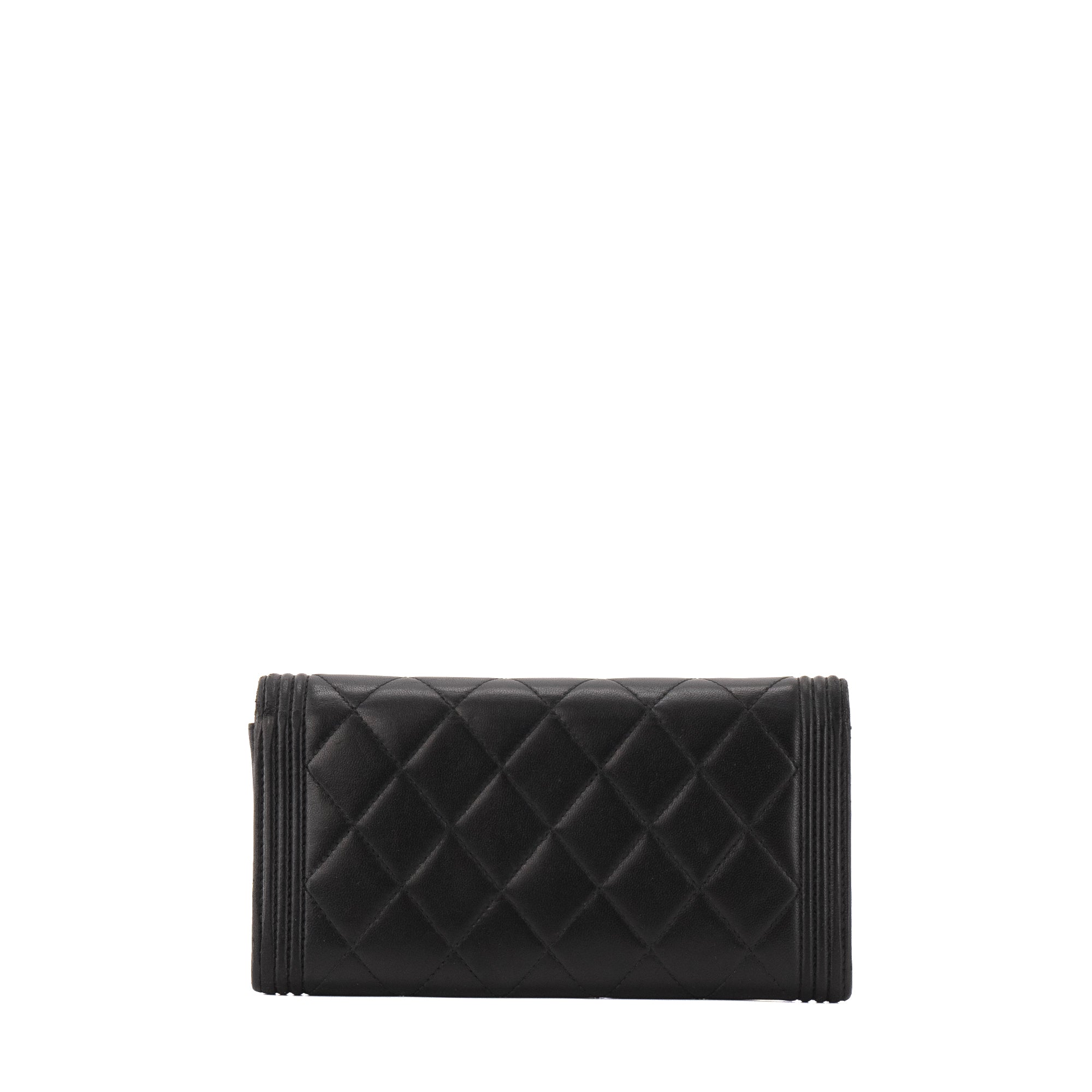 CHANEL - Portefeuille Boy Chanel en cuir lisse noir