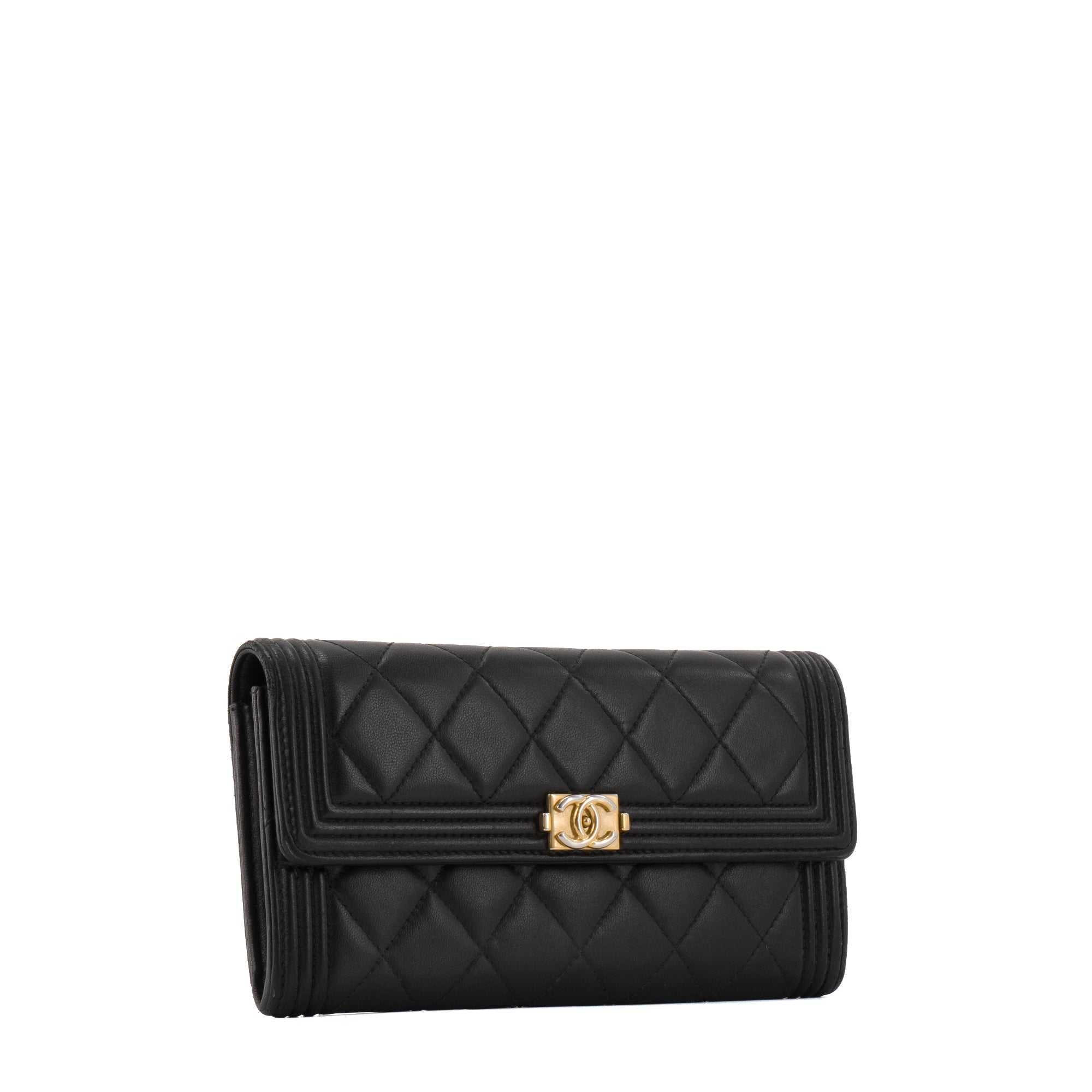 CHANEL - Portefeuille Boy Chanel en cuir lisse noir