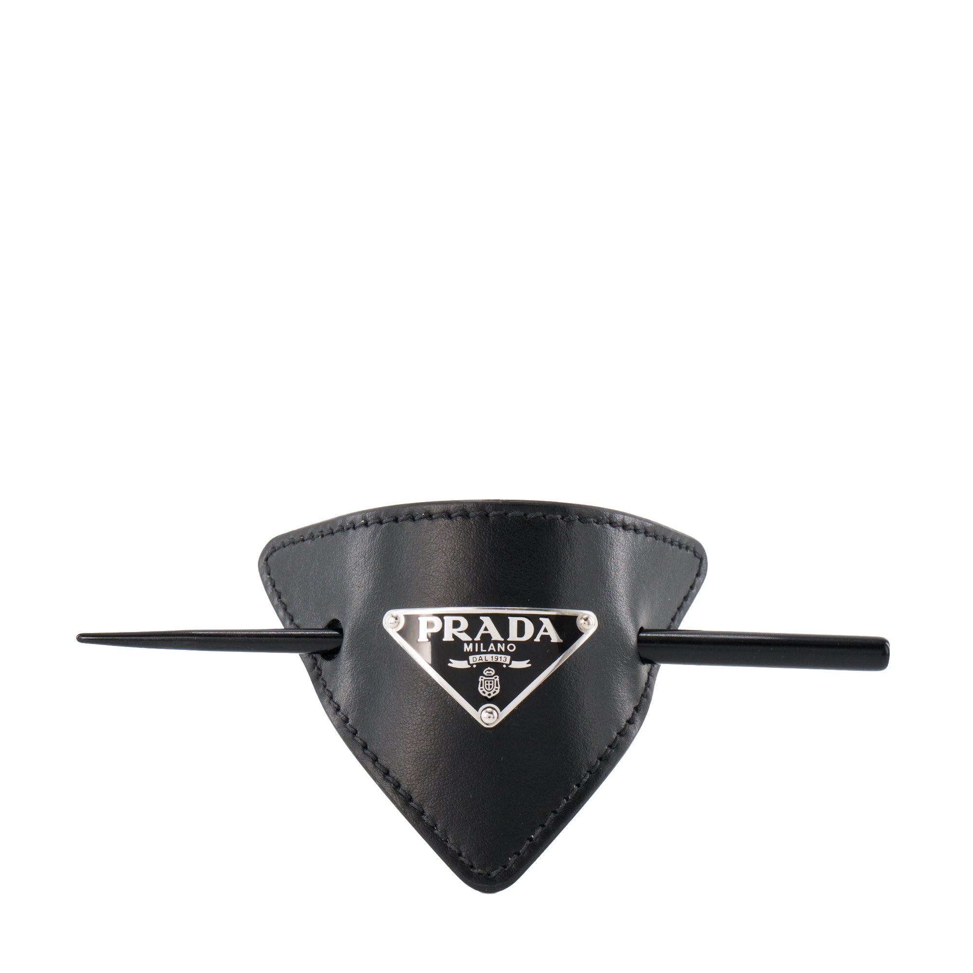 PRADA - Barrette Prada en cuir noir