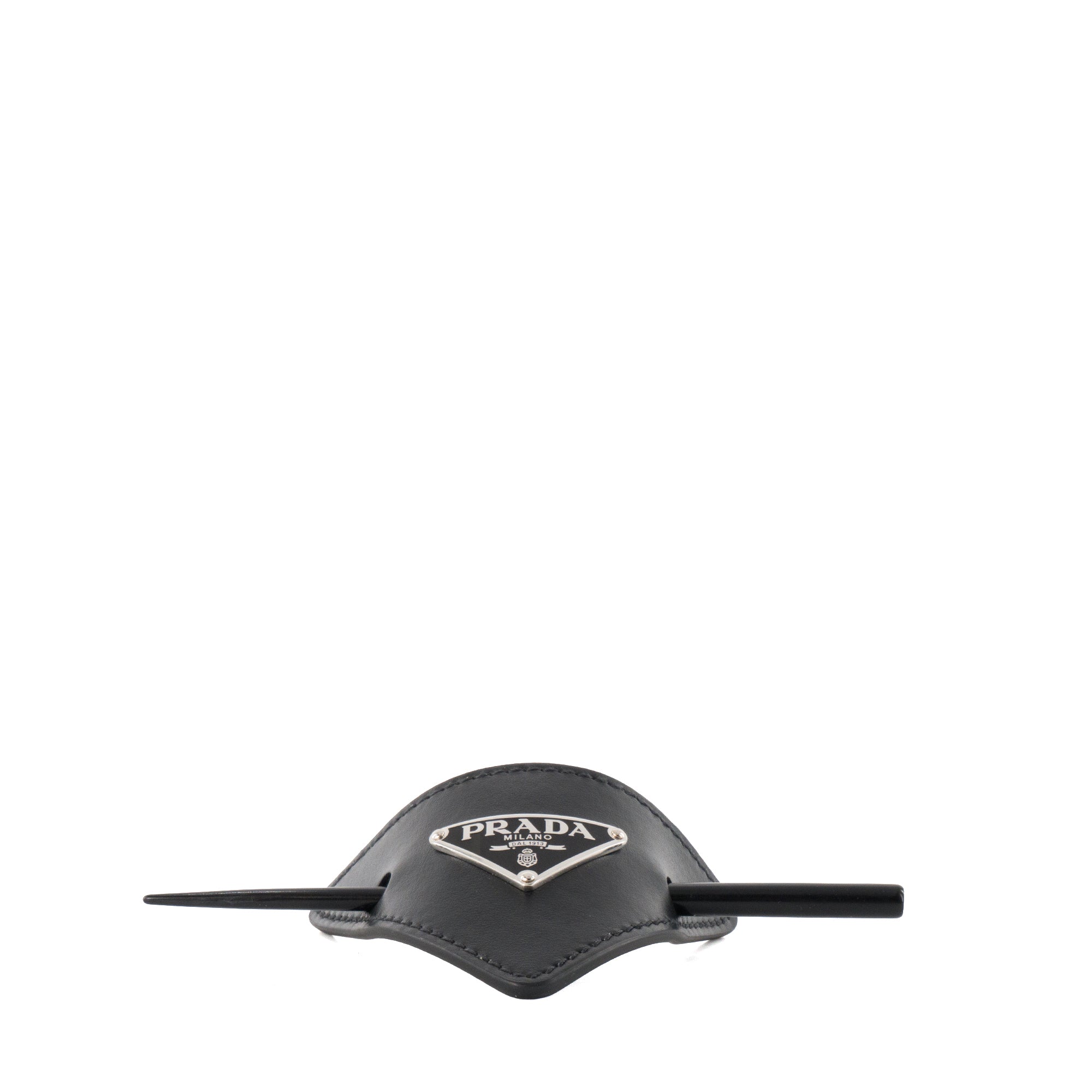 PRADA - Barrette Prada en cuir noir