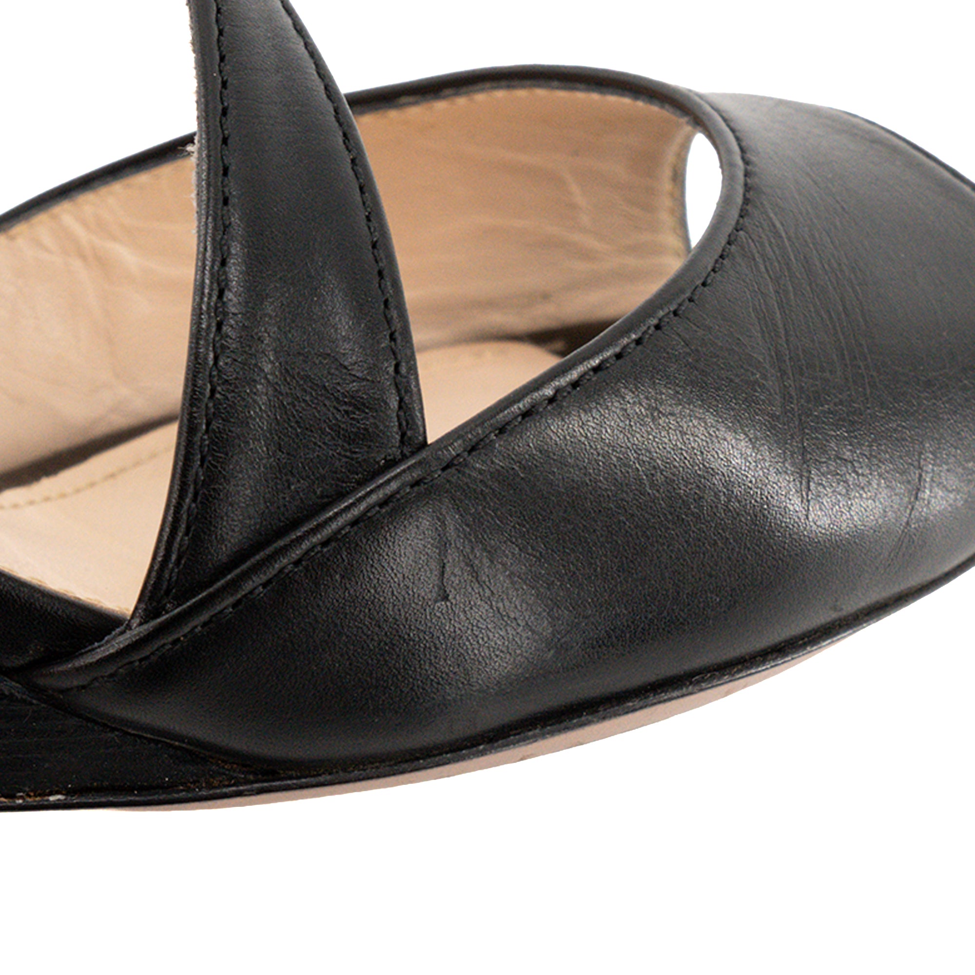 PRADA - Sandales à talons compensées Prada en cuir lisse noir (T37)