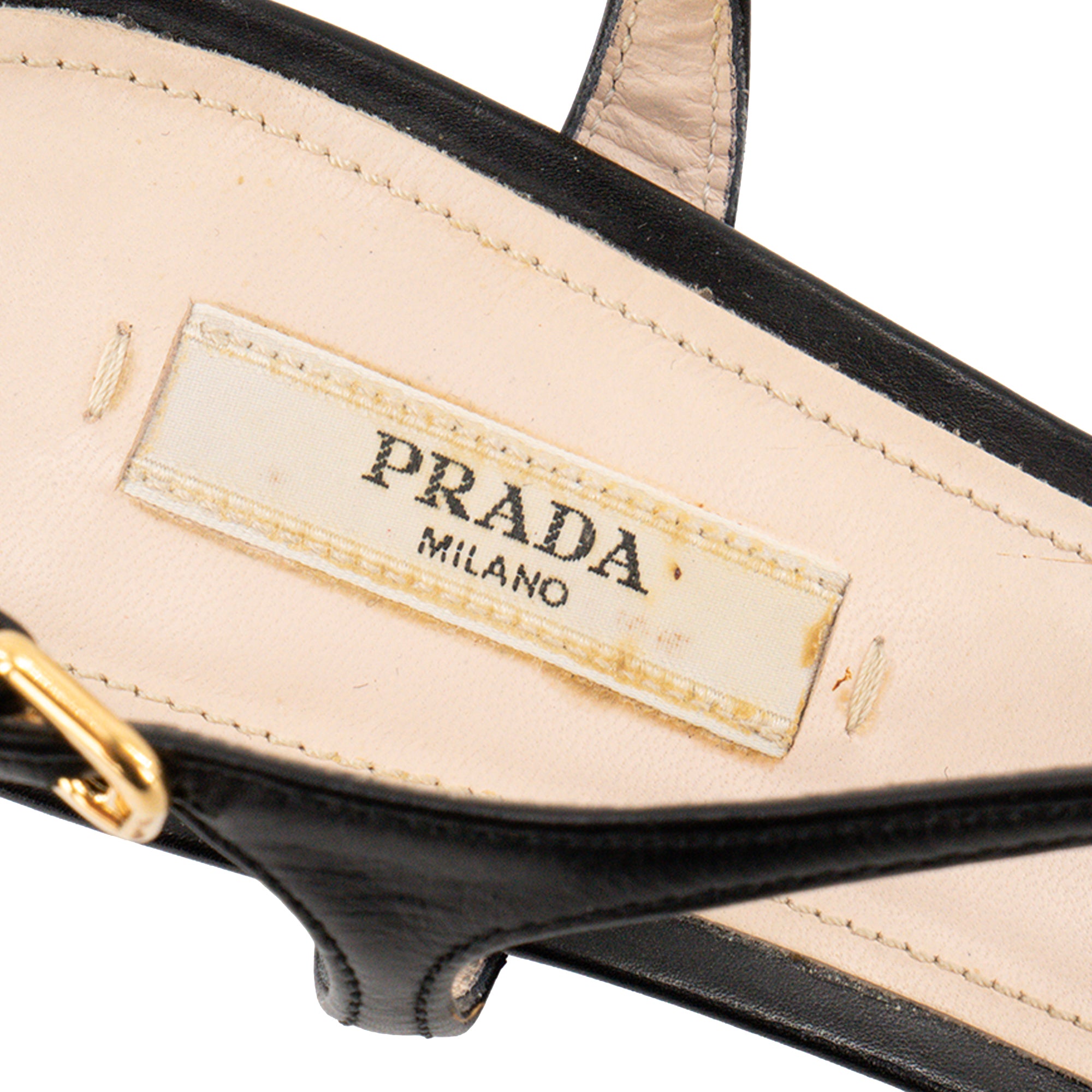 PRADA - Sandales à talons compensées Prada en cuir lisse noir (T37)