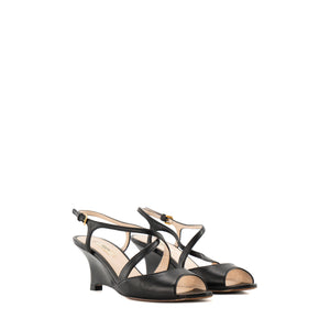 PRADA - Sandales à talons compensées Prada en cuir lisse noir (T37)
