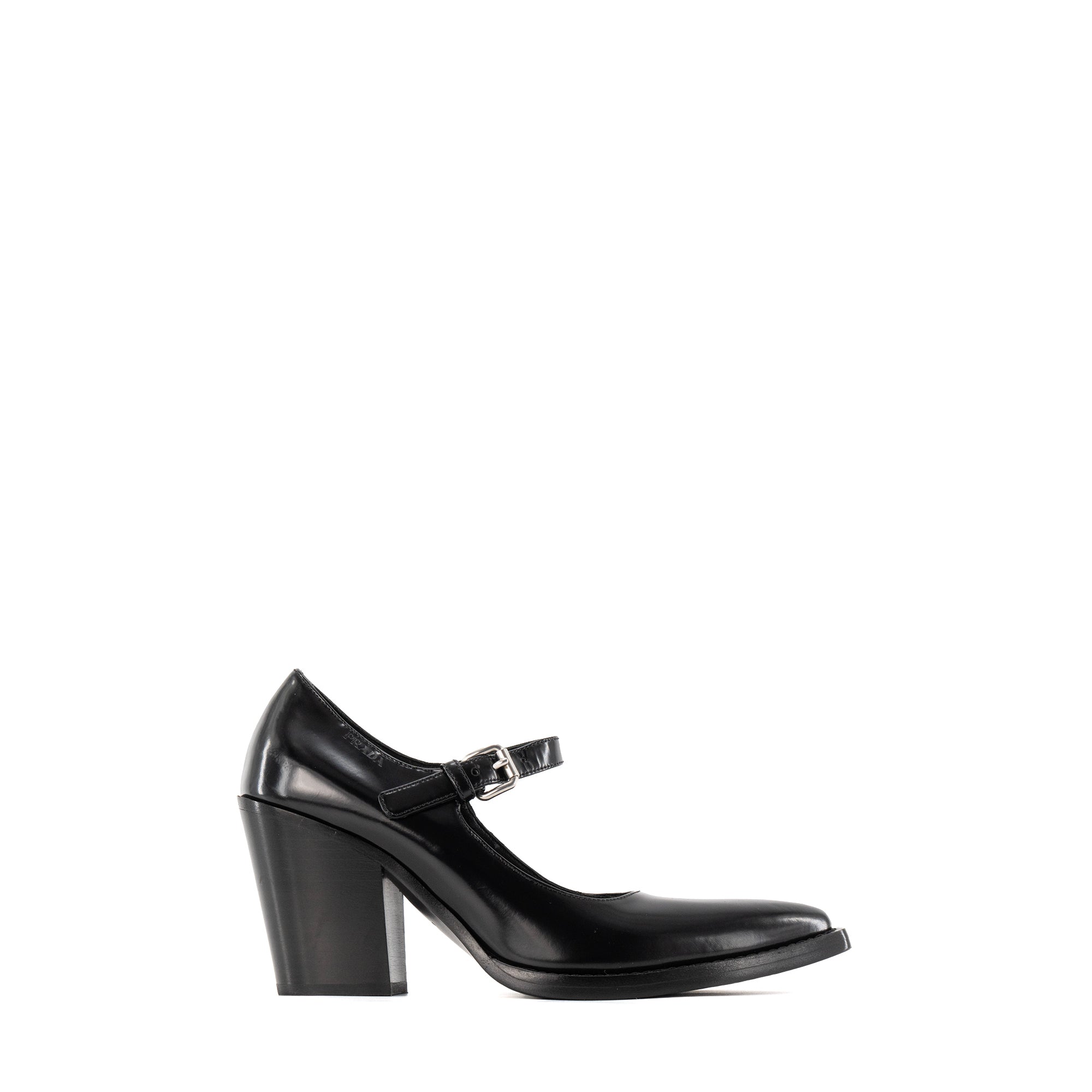 PRADA - Escarpins Mary Jane Prada en cuir brossé noir (T38,5)