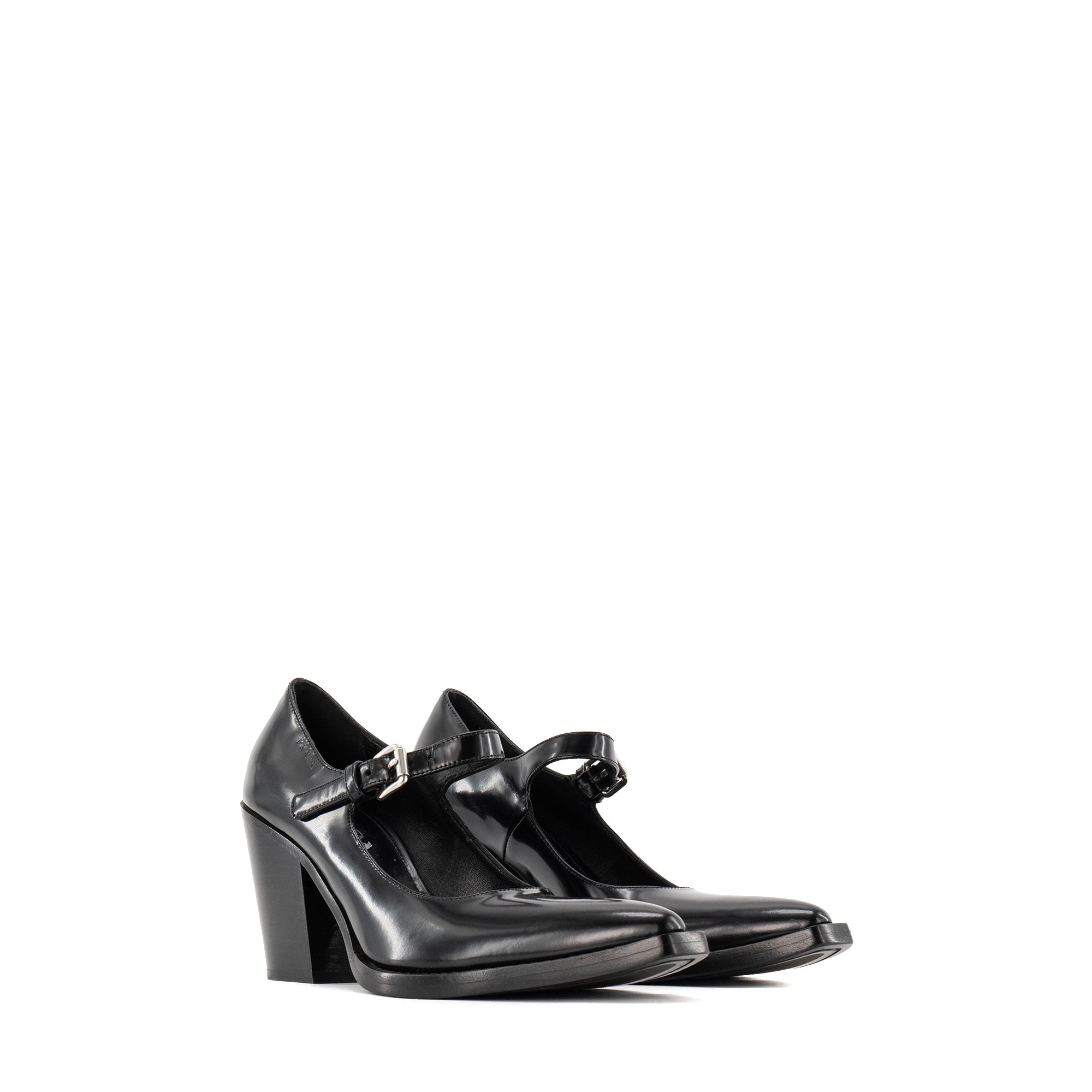PRADA - Escarpins Mary Jane Prada en cuir brossé noir (T38,5)