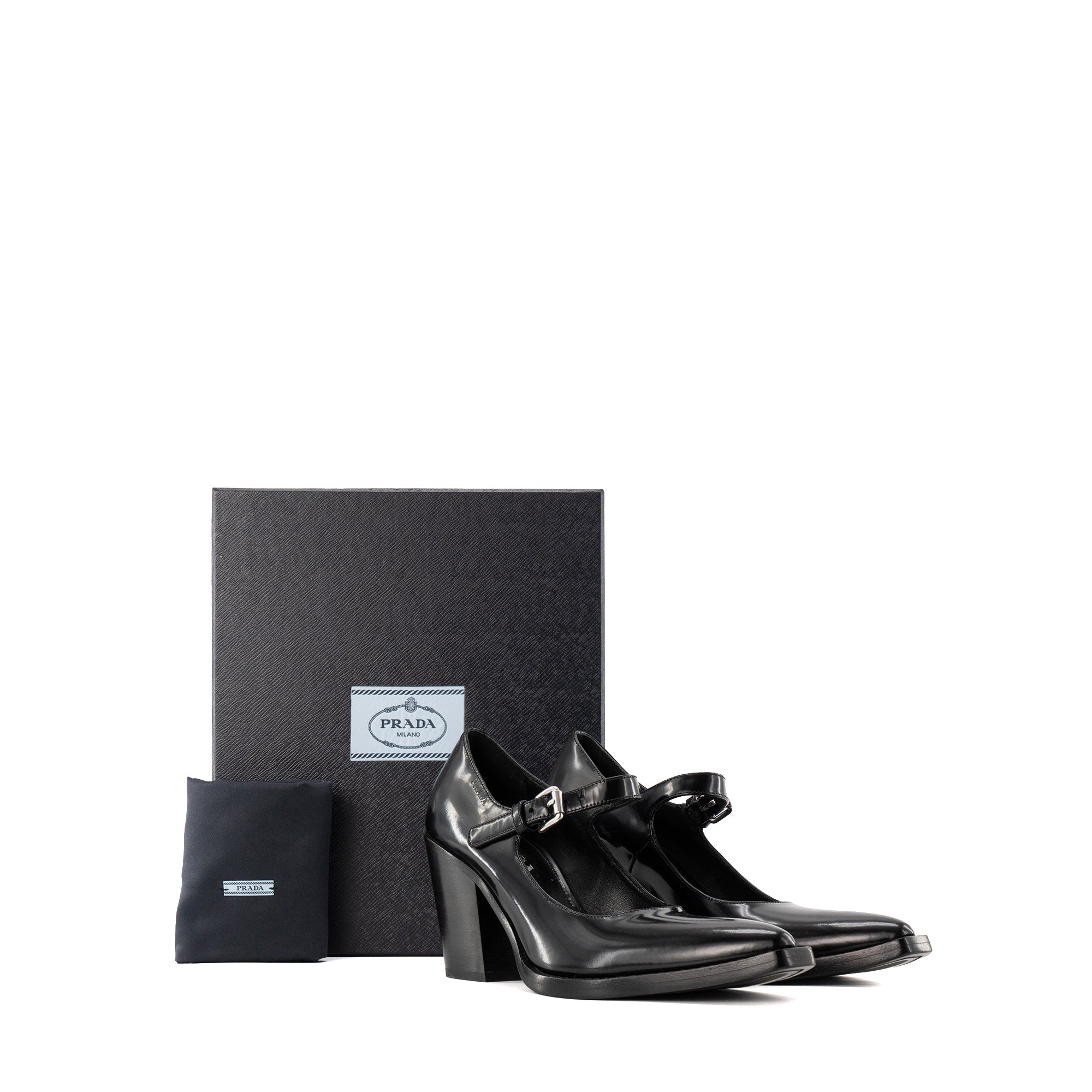 PRADA - Escarpins Mary Jane Prada en cuir brossé noir (T38,5)