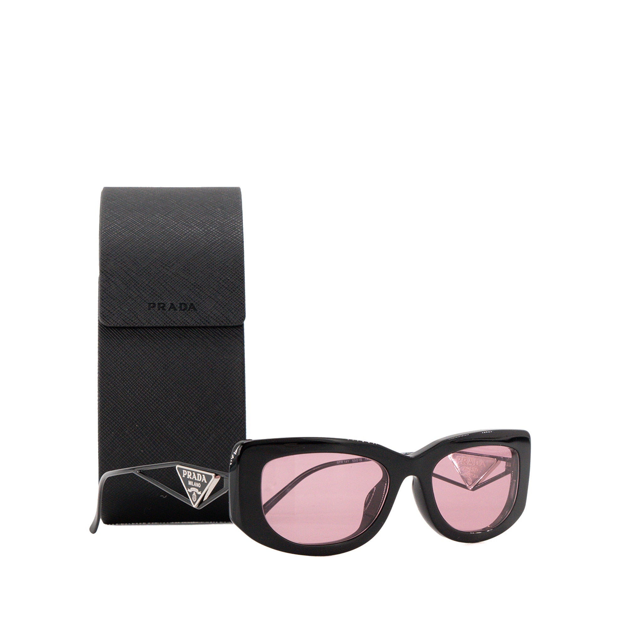 PRADA - Black and Pink Acetate and Metal Prada Logo Sunglasses