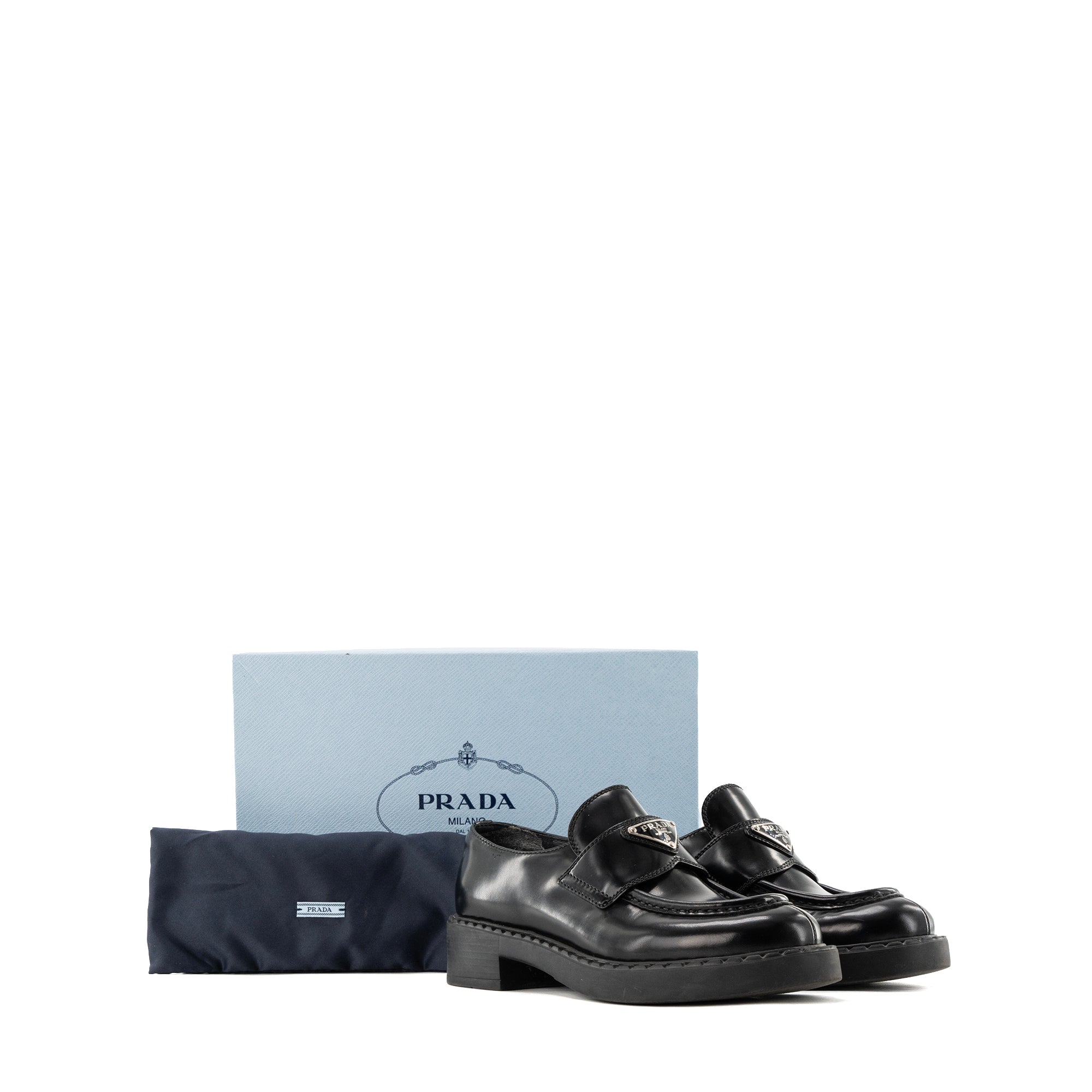 PRADA - Mocassins Chocolate Prada en cuir brossé noir (T35,5)