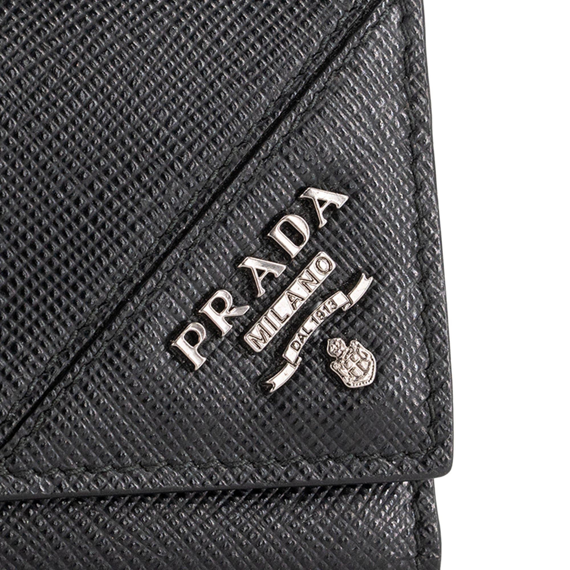 PRADA - Pochette clés Prada en cuir grainé noir