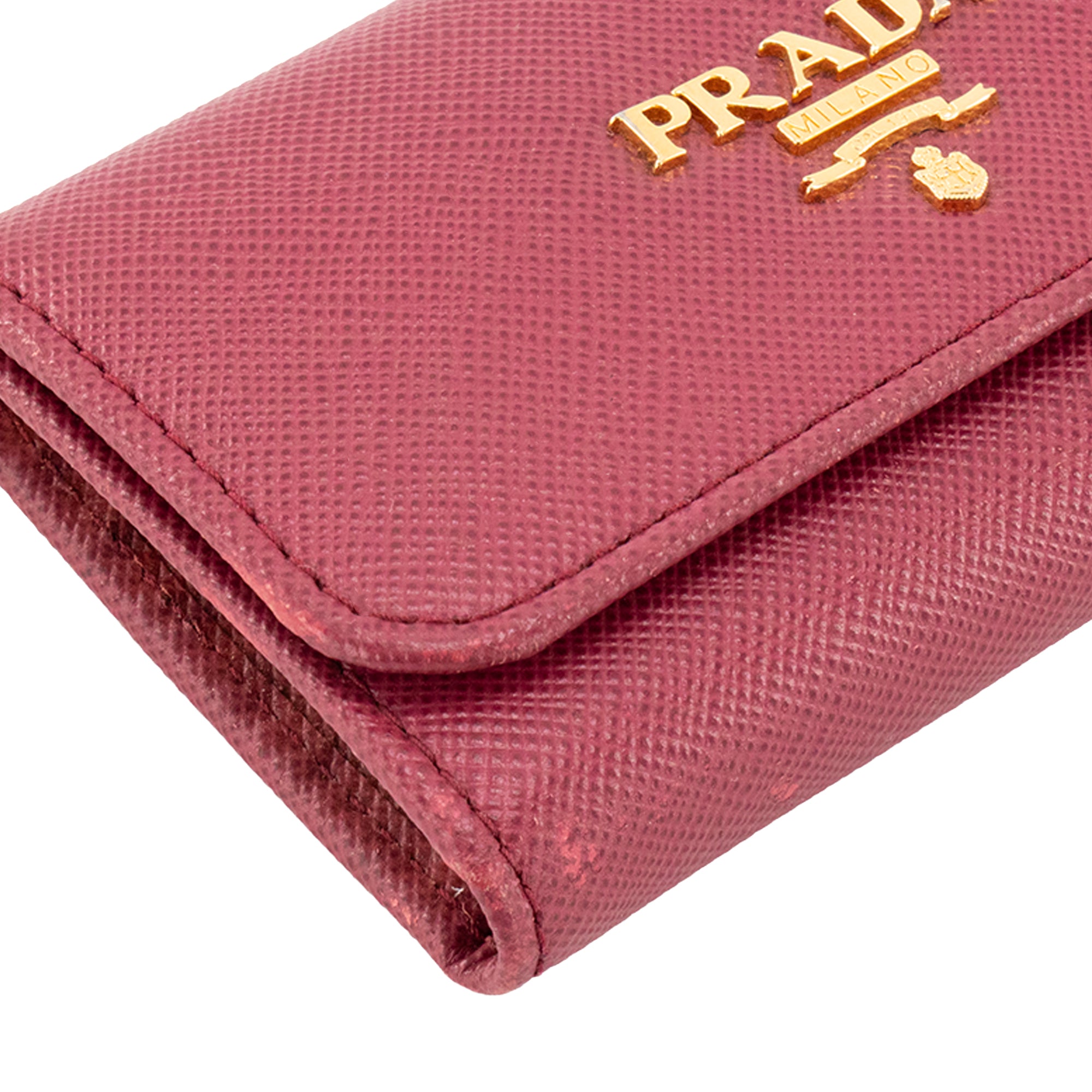 PRADA - Pochette clés Prada en cuir grainé rose