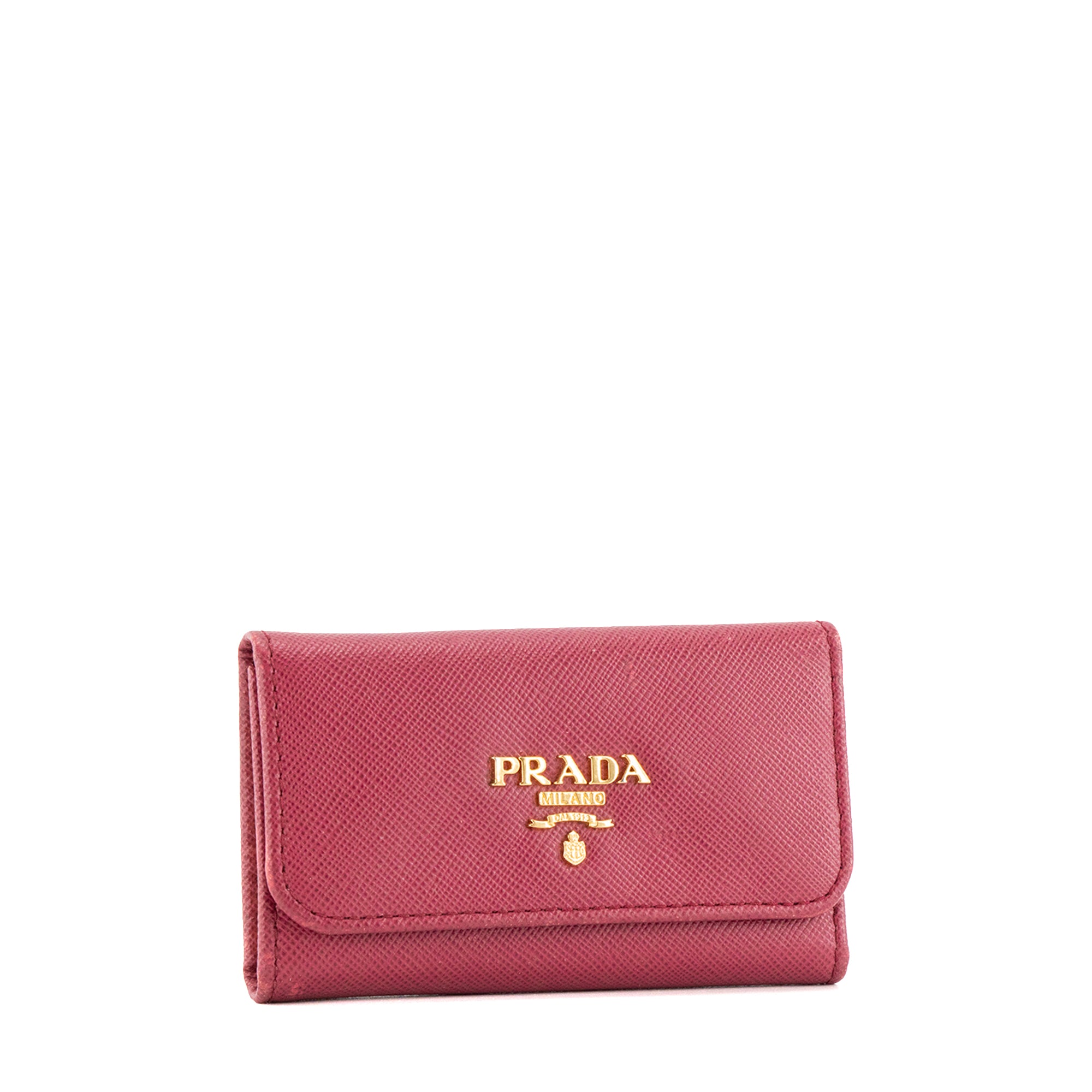 PRADA - Pochette clés Prada en cuir grainé rose