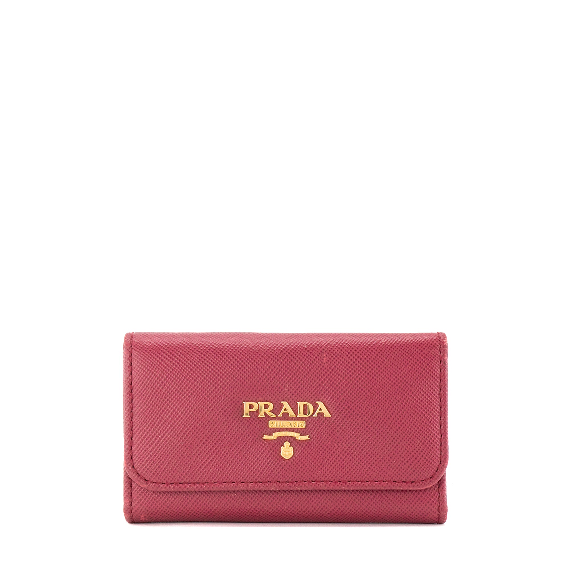 PRADA - Pochette clés Prada en cuir grainé rose