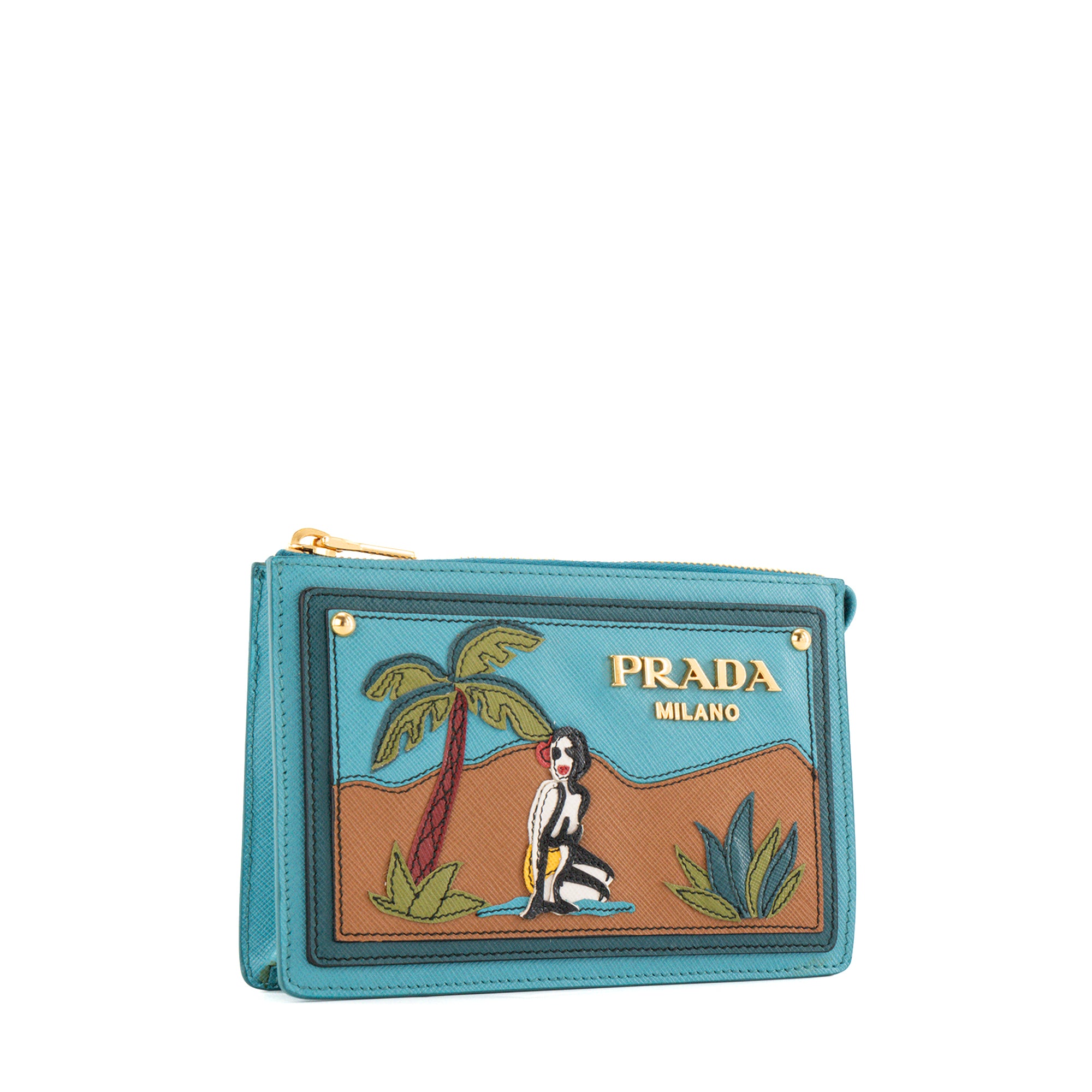 PRADA - Prada Mini Pouch in Blue Grained Leather
