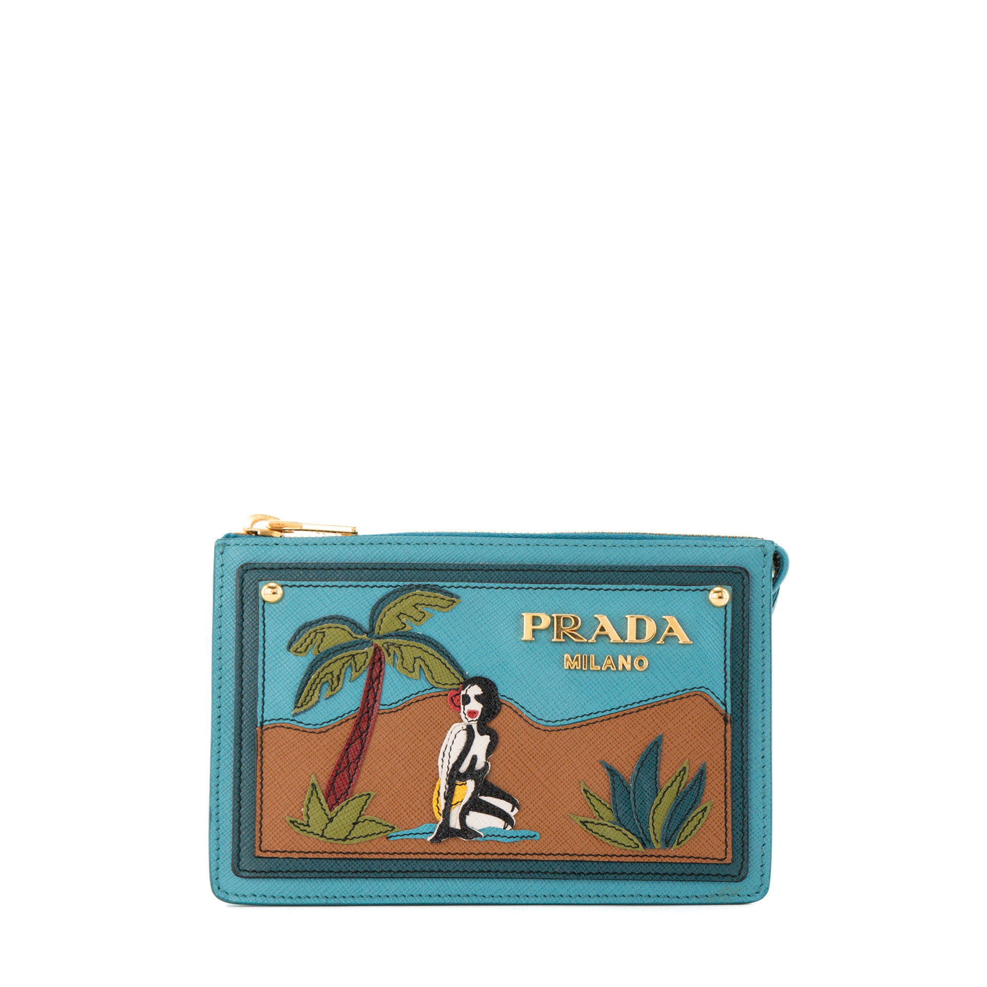 PRADA - Prada Mini Pouch in Blue Grained Leather