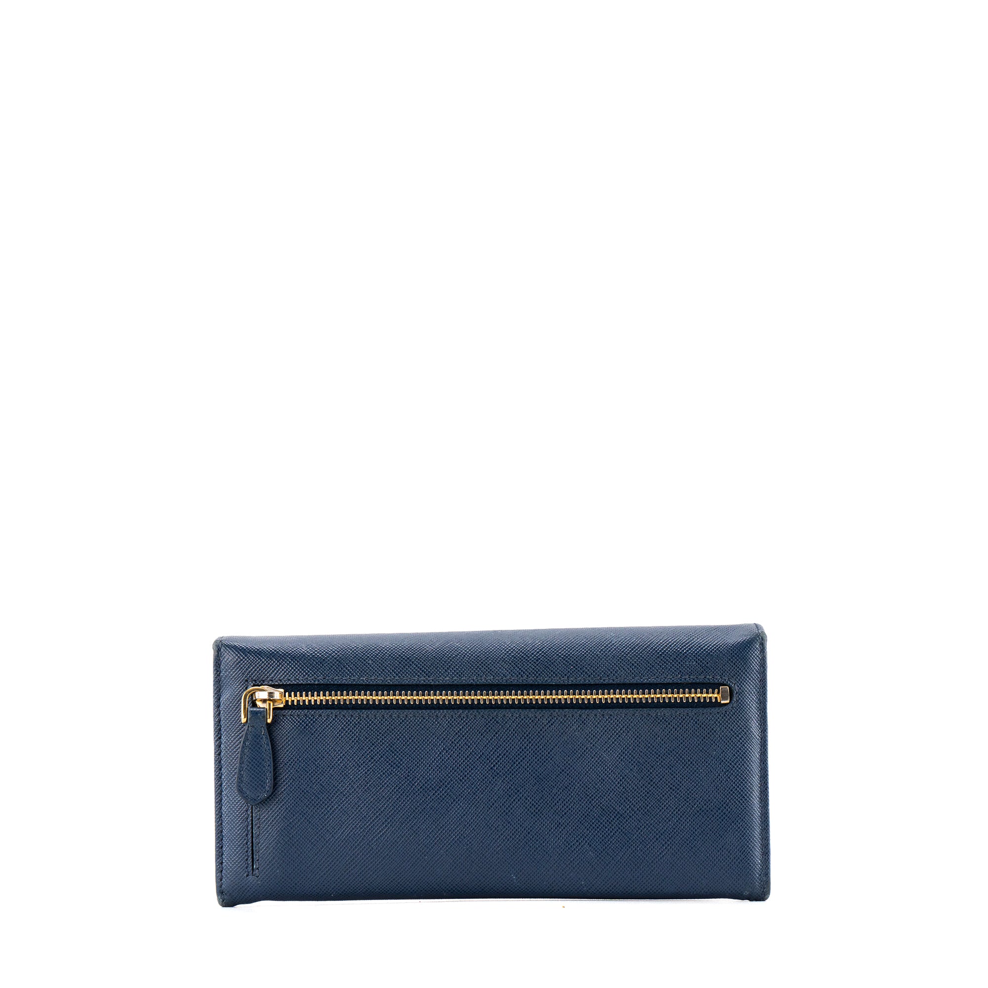 PRADA - Portefeuille Prada en cuir grainé bleu