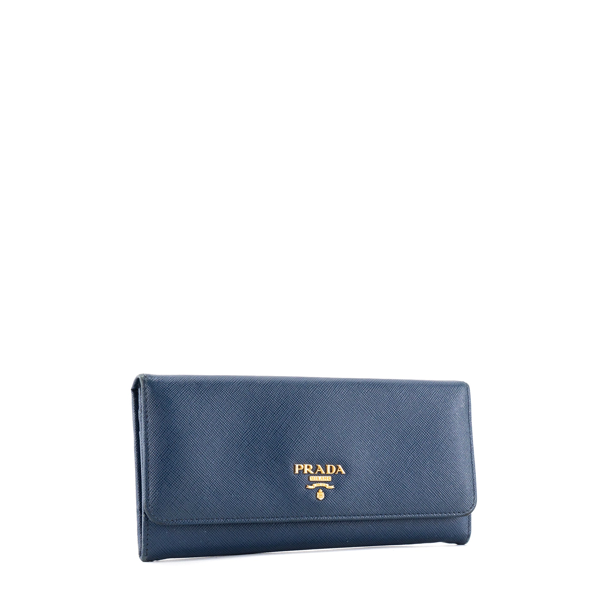 PRADA - Portefeuille Prada en cuir grainé bleu