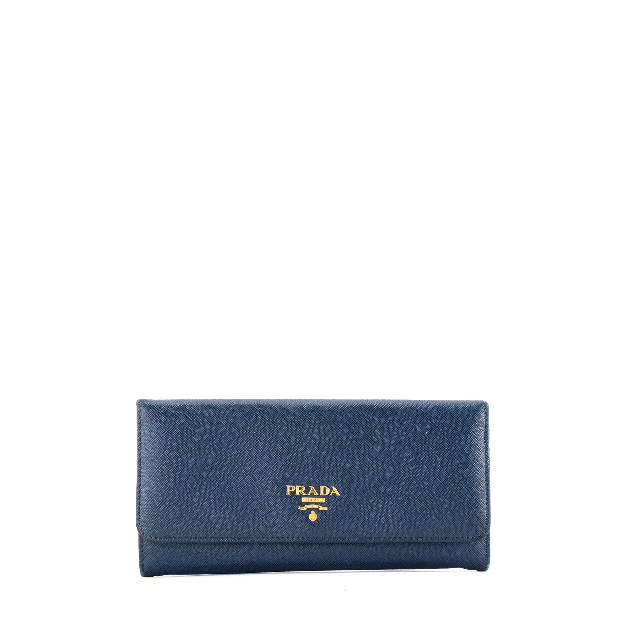 PRADA - Portefeuille Prada en cuir grainé bleu