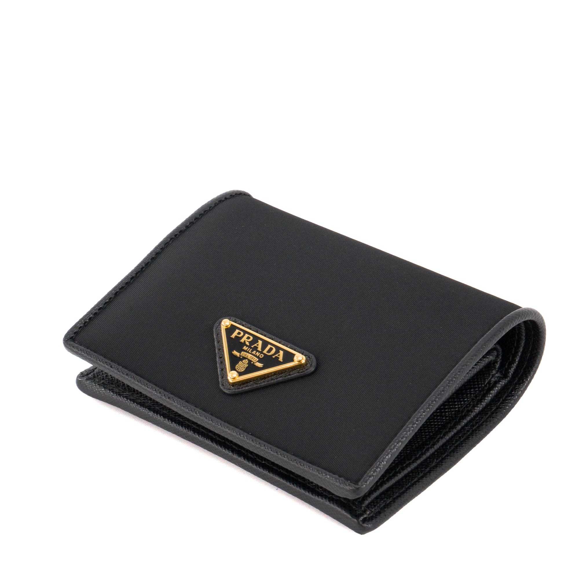 PRADA - Portefeuille Tessuto Prada en re-nylon et cuir grainé noir