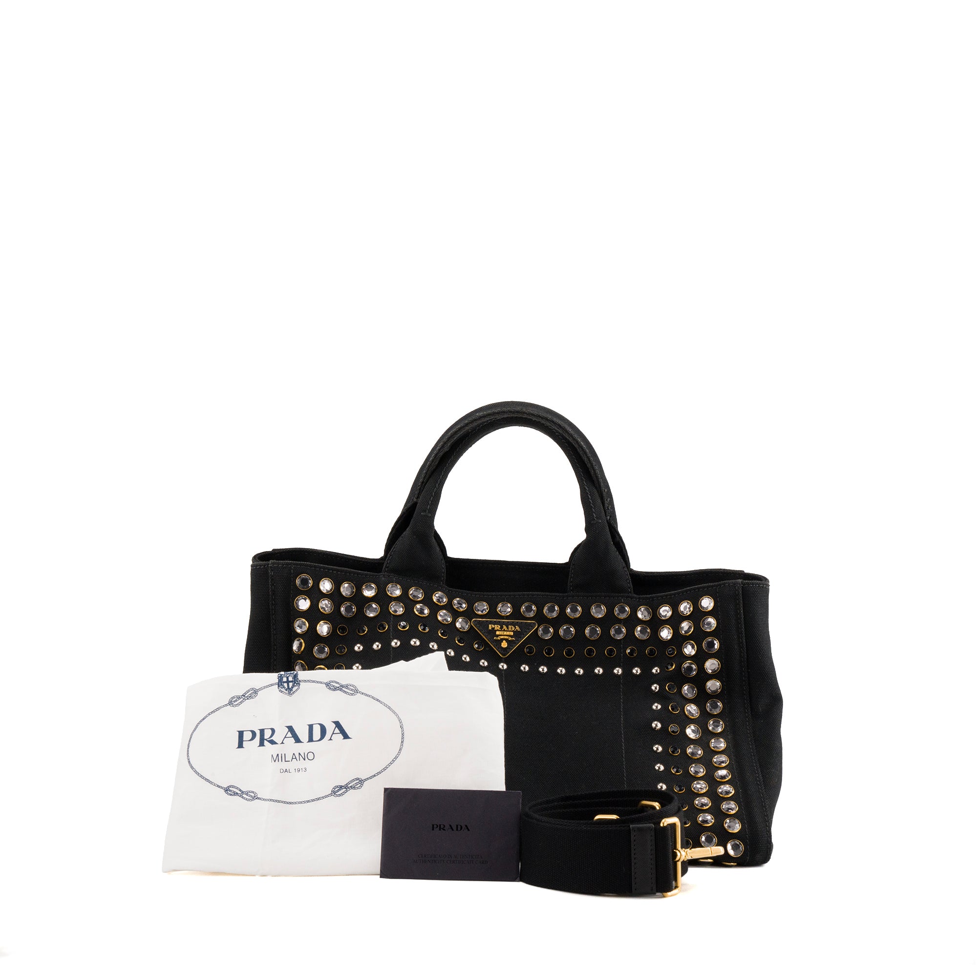 PRADA - Sac à bandoulière Canapa GM Prada en denim noir et strass gris