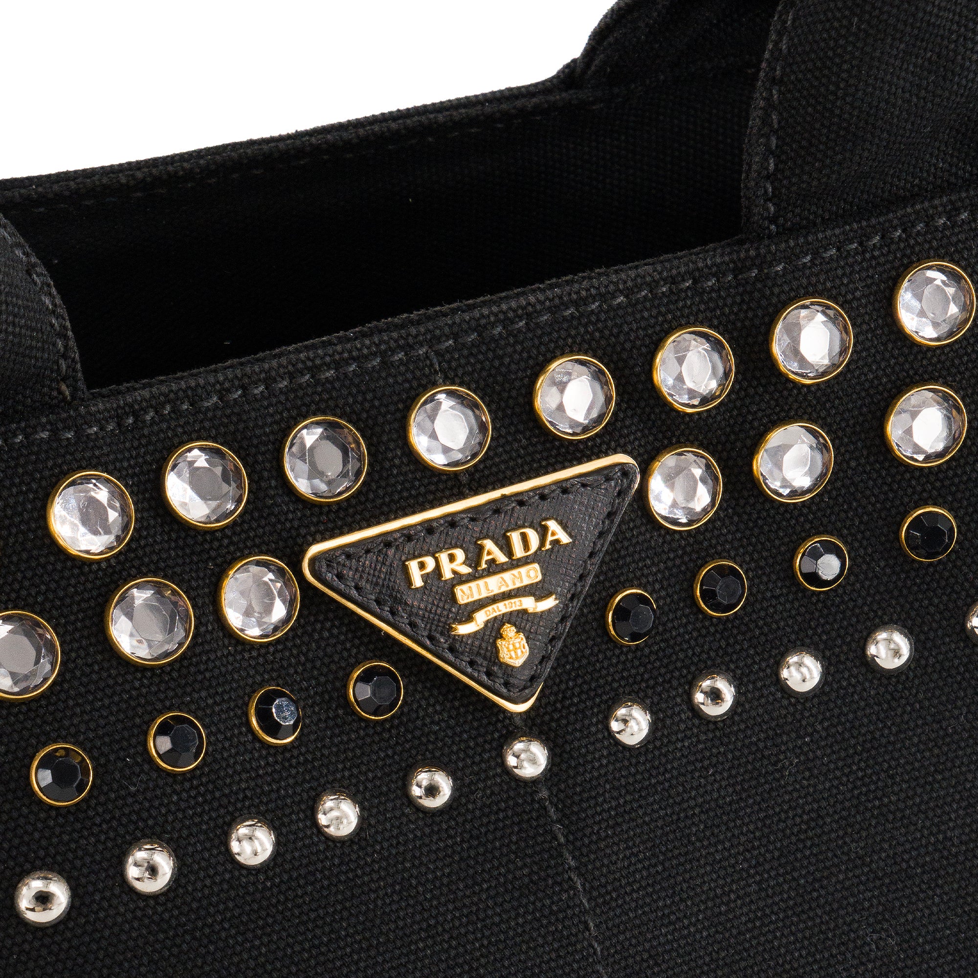 PRADA - Sac à bandoulière Canapa GM Prada en denim noir et strass gris