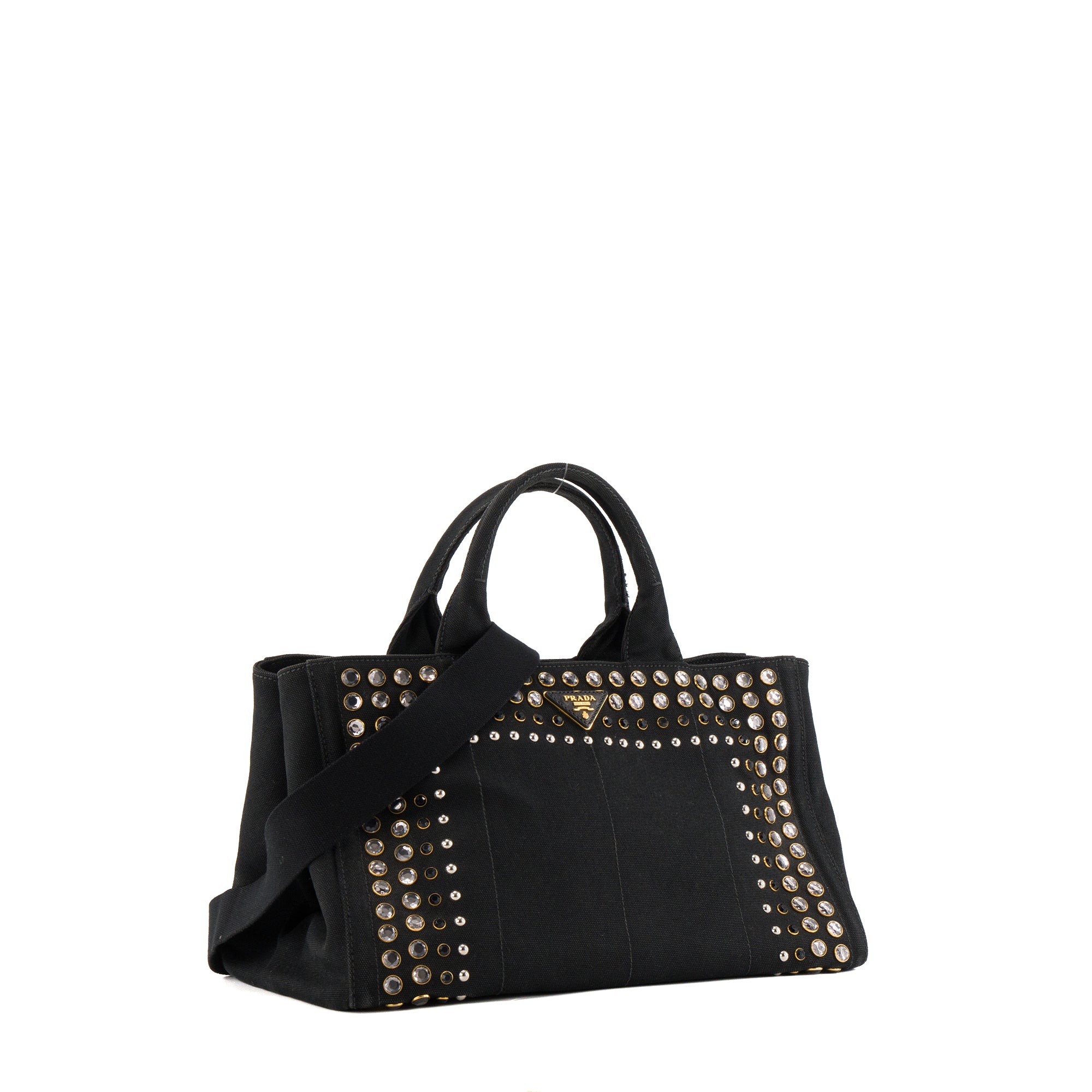 PRADA - Sac à bandoulière Canapa GM Prada en denim noir et strass gris