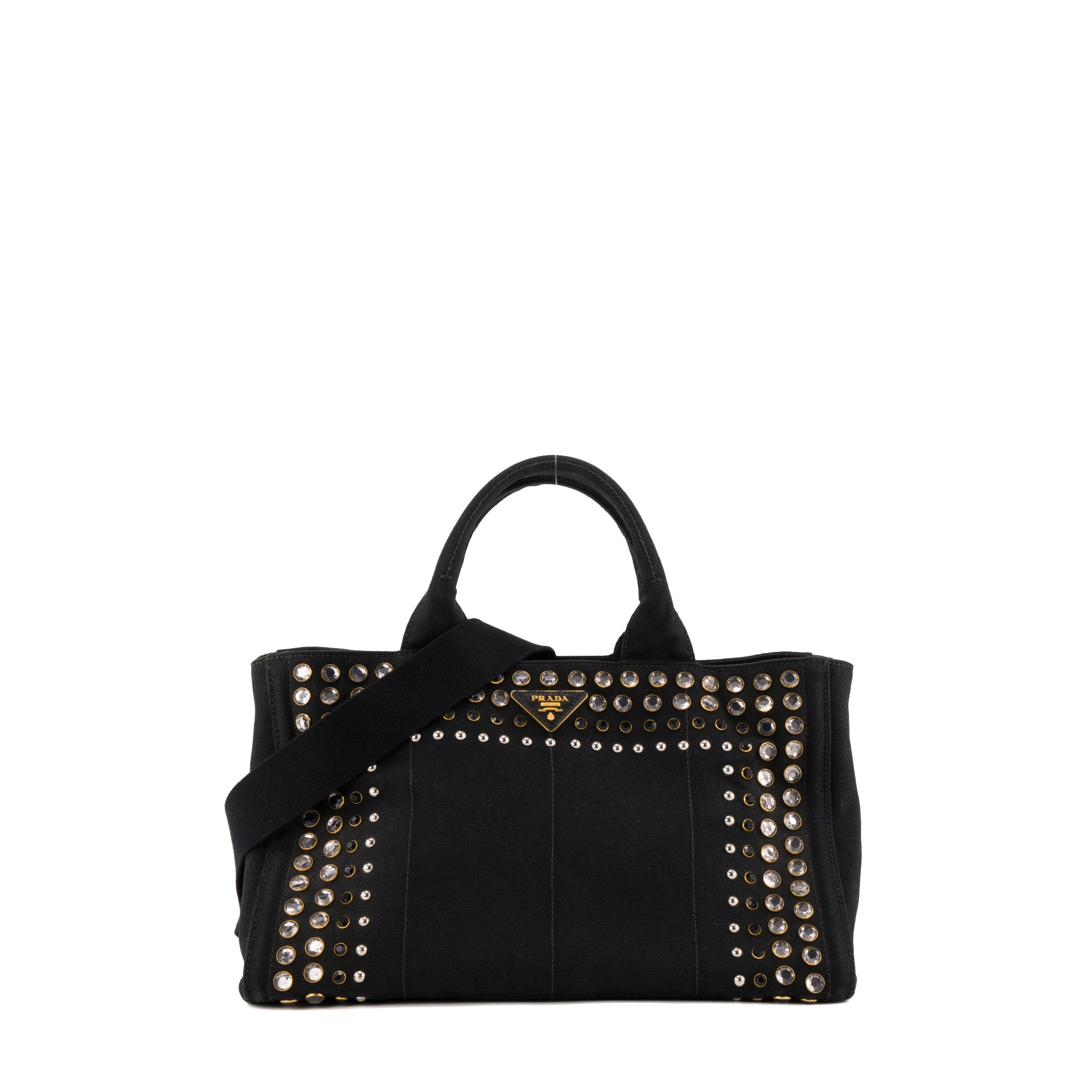 PRADA - Sac à bandoulière Canapa GM Prada en denim noir et strass gris