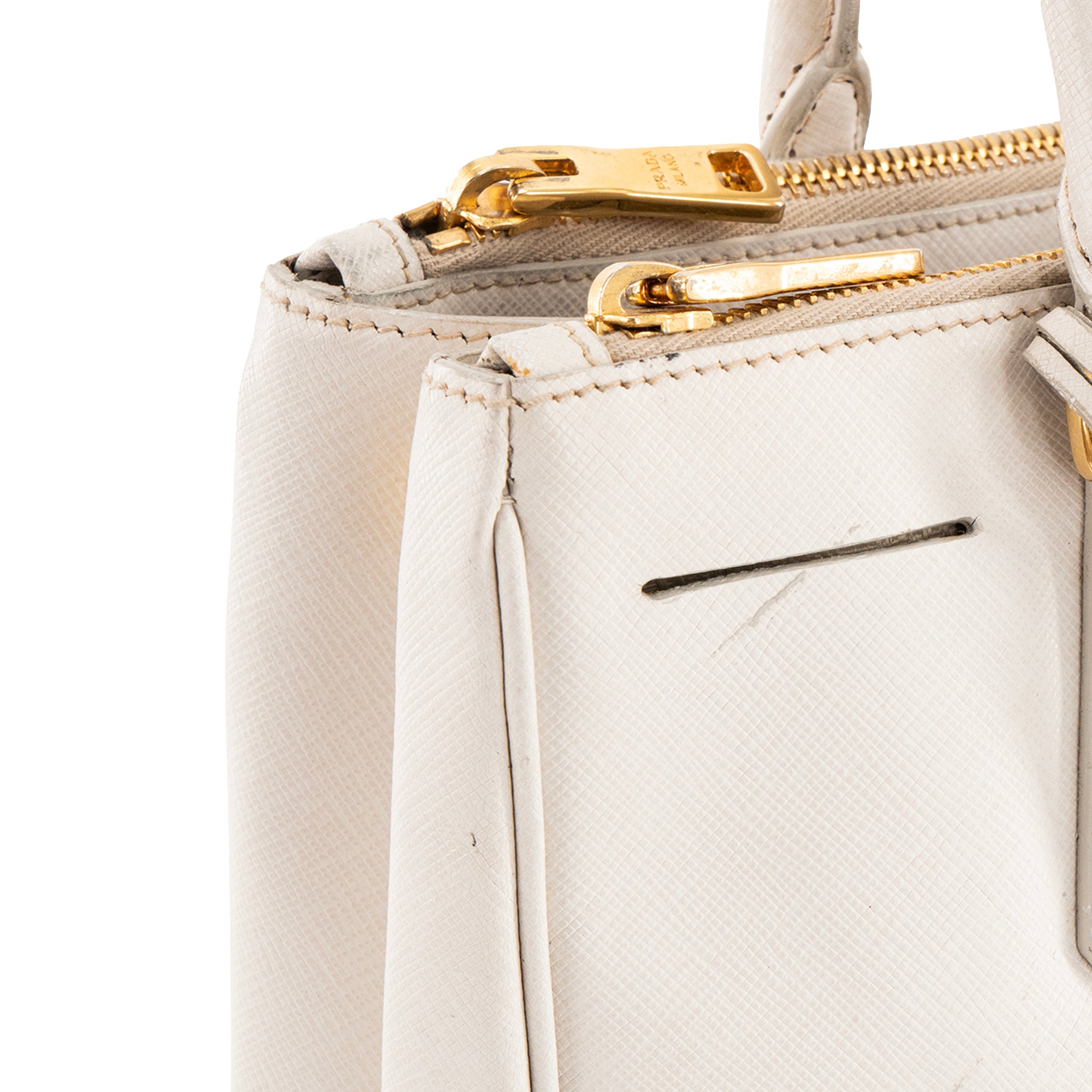 PRADA - Sac à bandoulière Galleria Prada en cuir grainé blanc