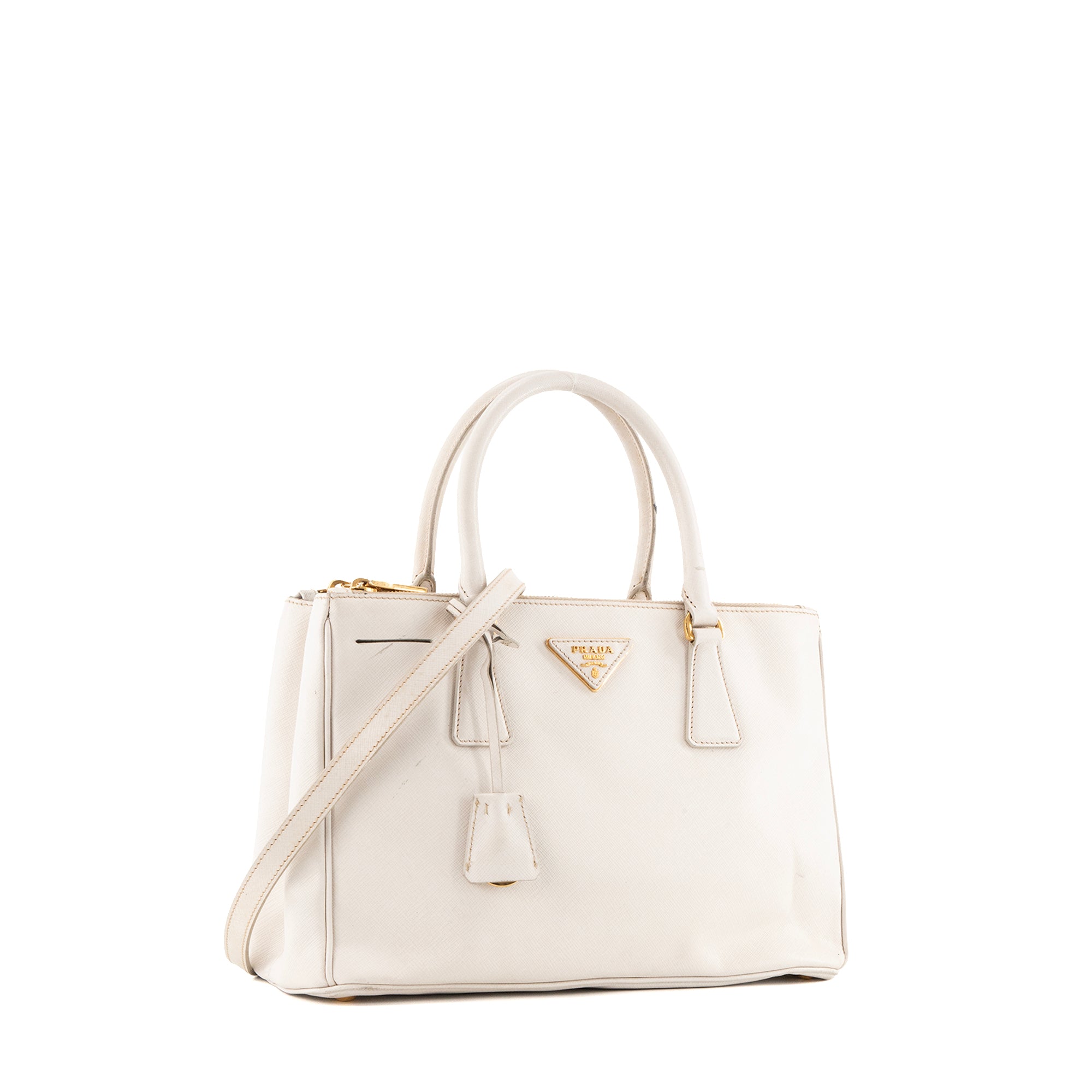 PRADA - Sac à bandoulière Galleria Prada en cuir grainé blanc