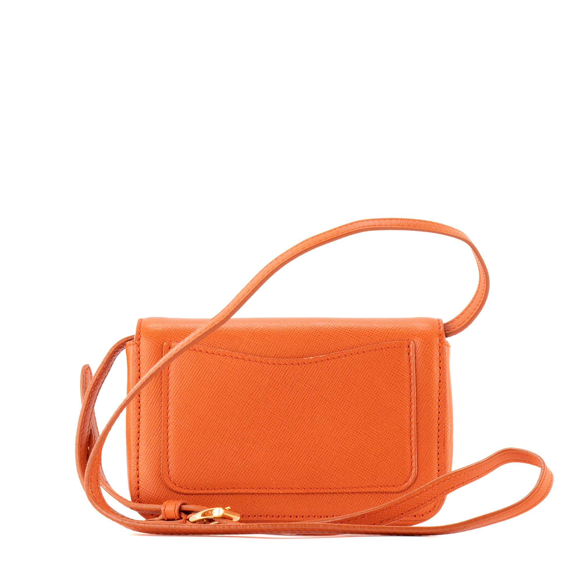 PRADA - Sac à bandoulière Pochette Prada en cuir grainé orange