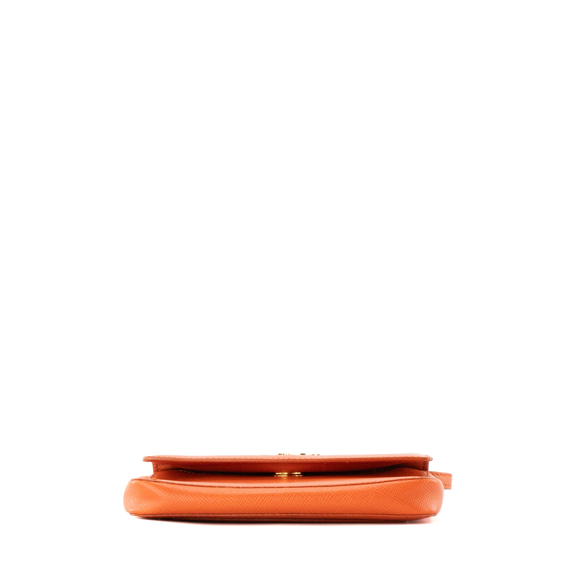 PRADA - Sac à bandoulière Pochette Prada en cuir grainé orange