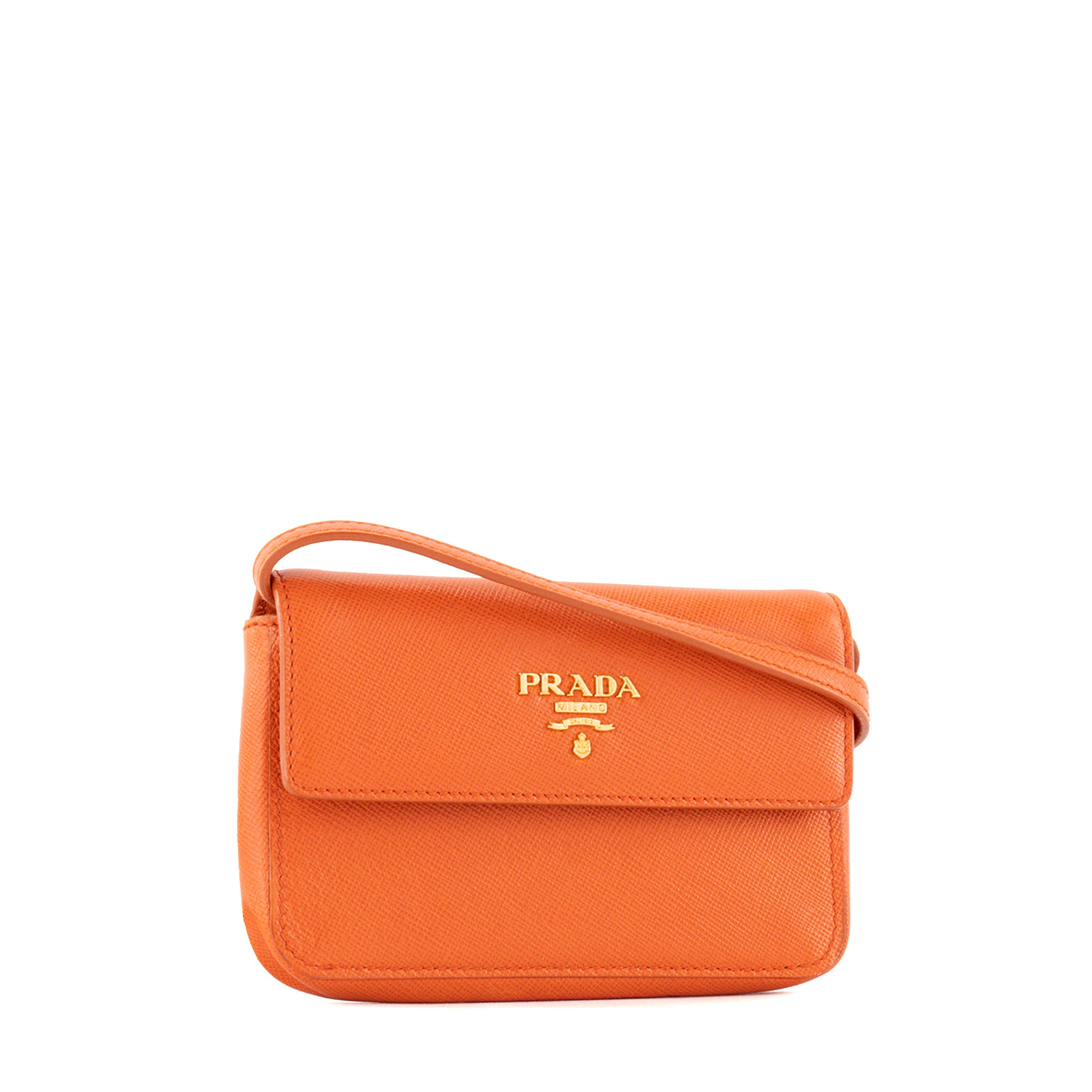 PRADA - Sac à bandoulière Pochette Prada en cuir grainé orange