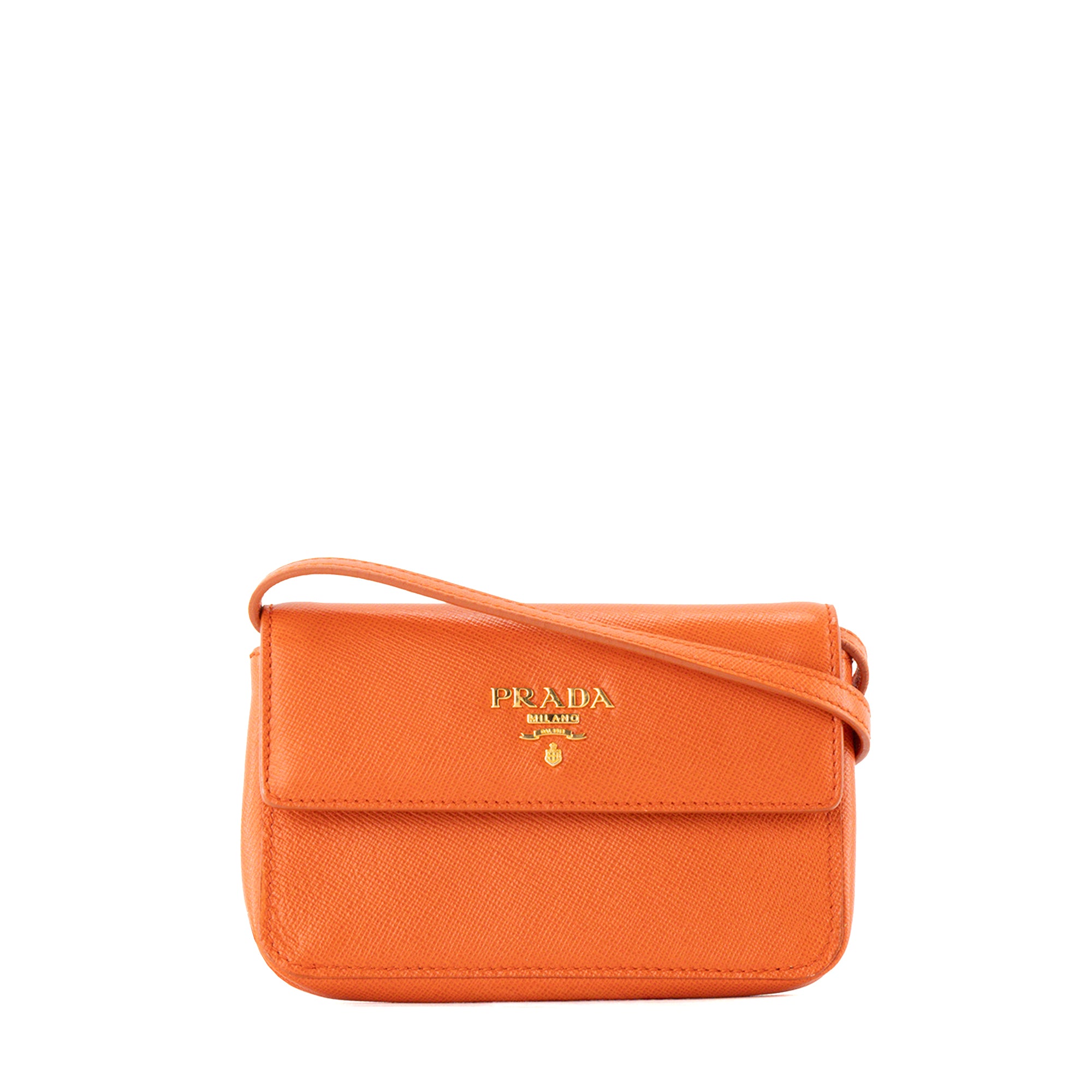 PRADA - Sac à bandoulière Pochette Prada en cuir grainé orange