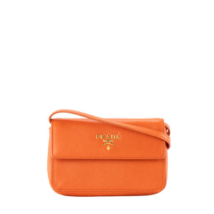 PRADA - Prada Orange Grained Leather Pochette Shoulder Bag