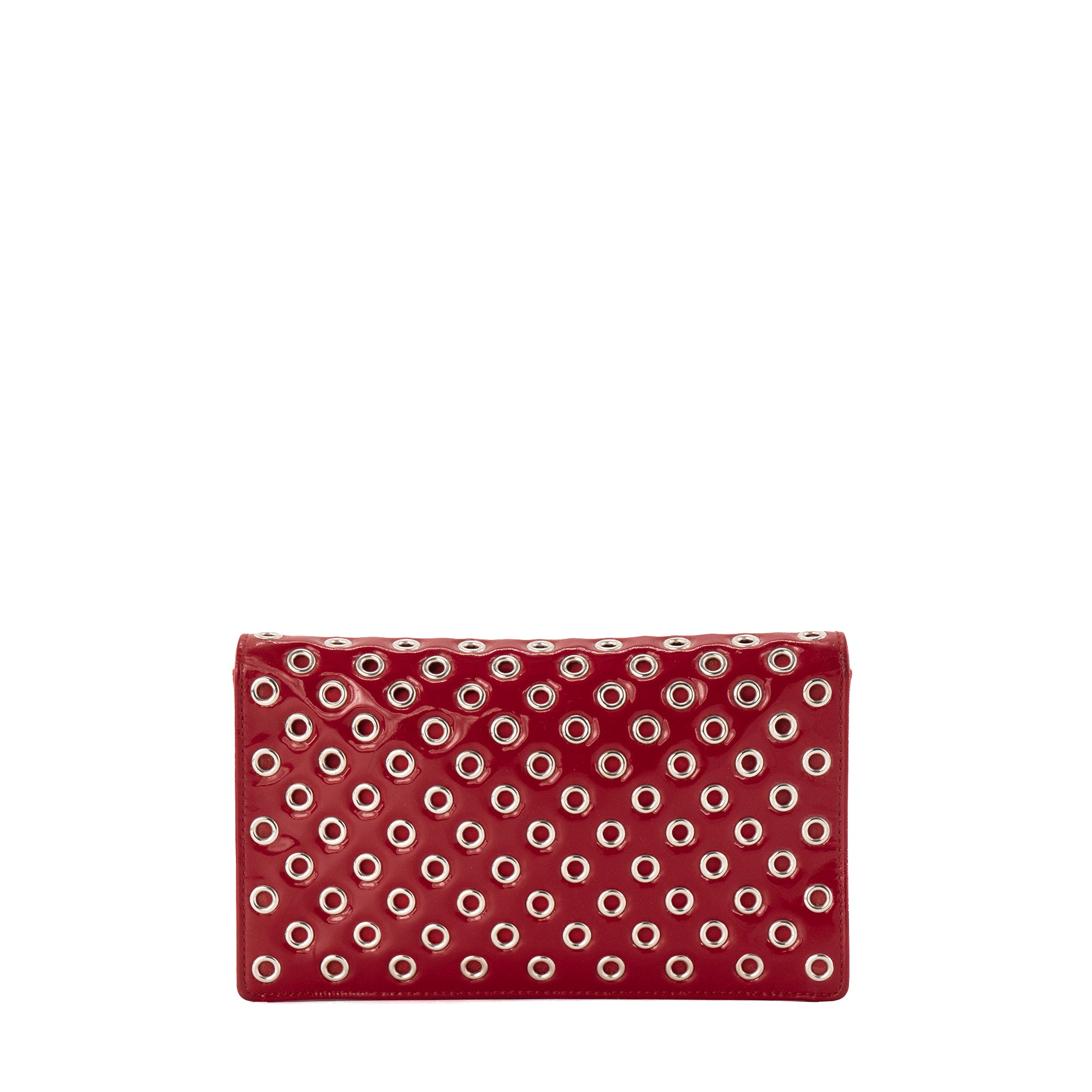 PRADA - Sac à bandoulière Prada en cuir verni rouge et oeillets argentés