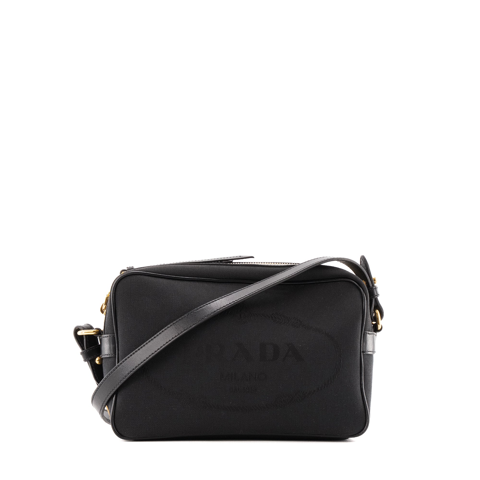 PRADA - Sac à bandoulière Prada en toile et cuir noir