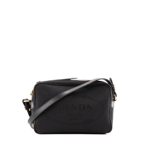 PRADA - Sac à bandoulière Prada en toile et cuir noir