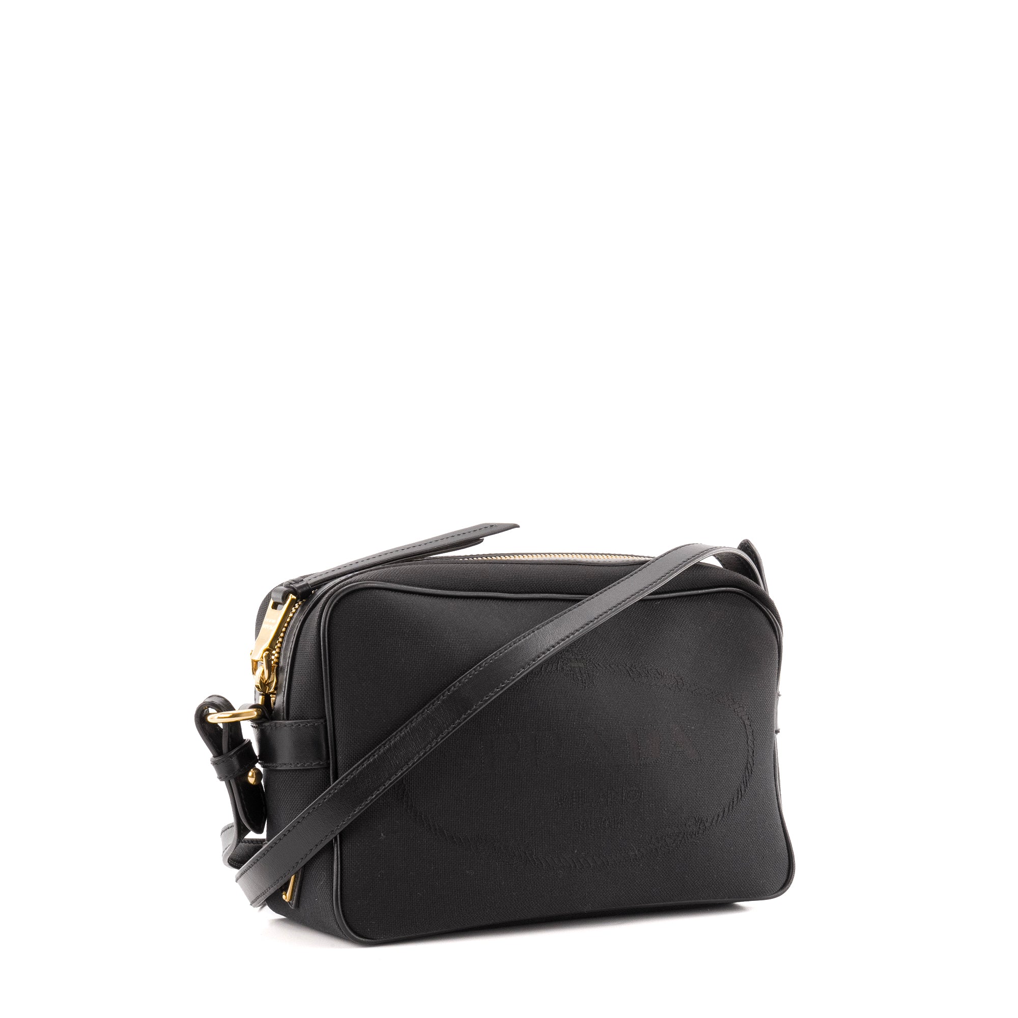 PRADA - Sac à bandoulière Prada en toile et cuir noir