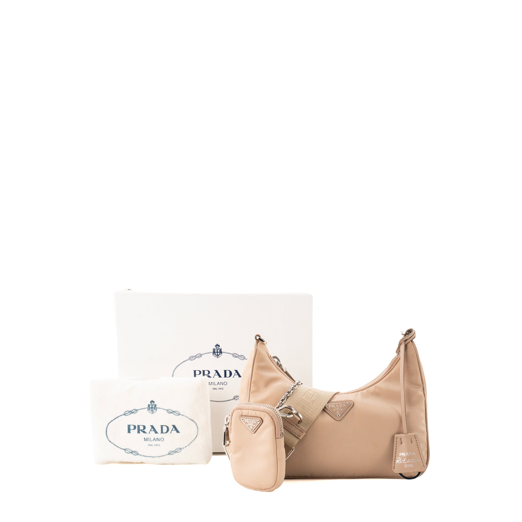 PRADA - Sac à bandoulière Re-Edition 2005 Prada en Re-nylon et cuir saffiano beige