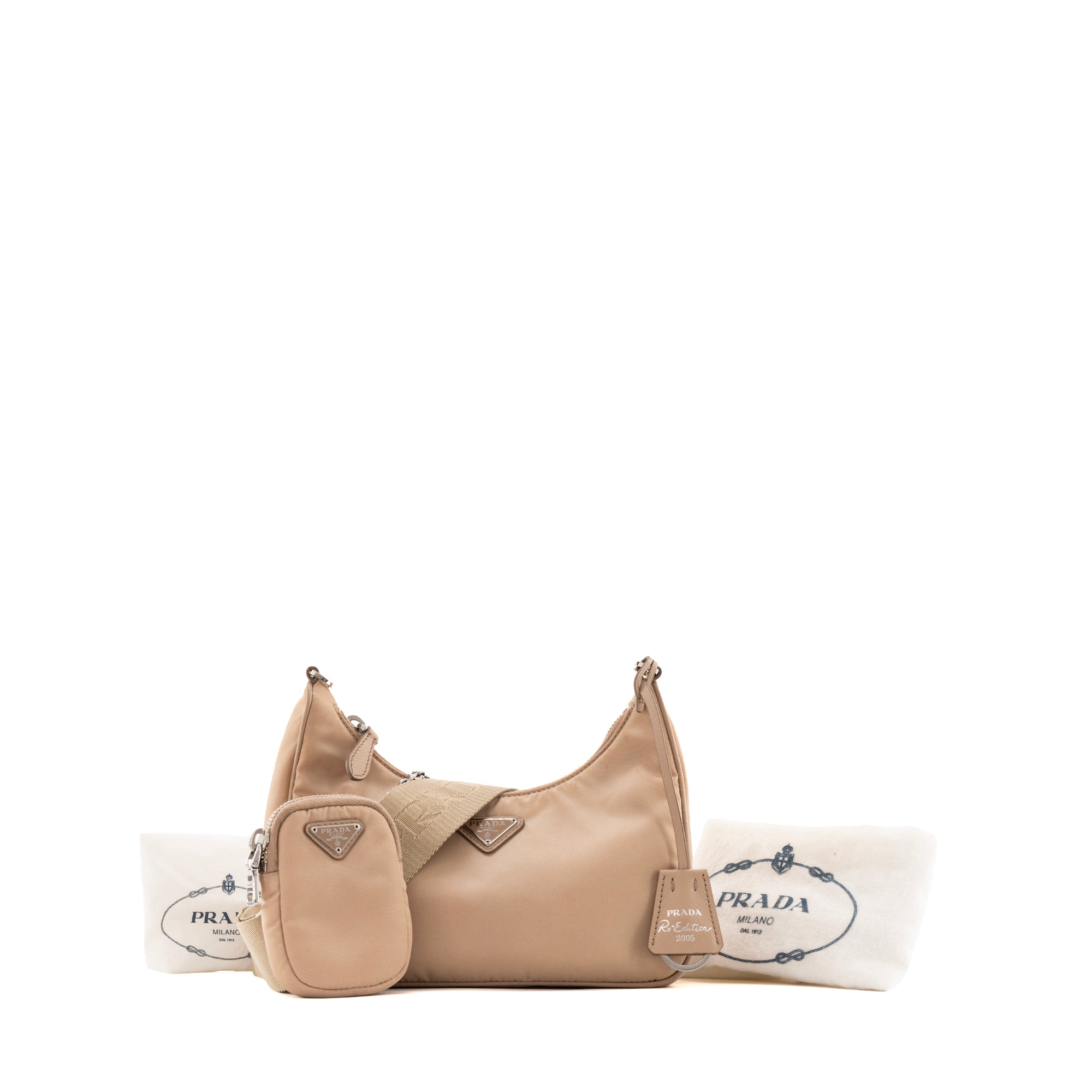 PRADA - Sac à bandoulière Ré-Édition 2005 Prada en re-nylon et cuir saffiano beige