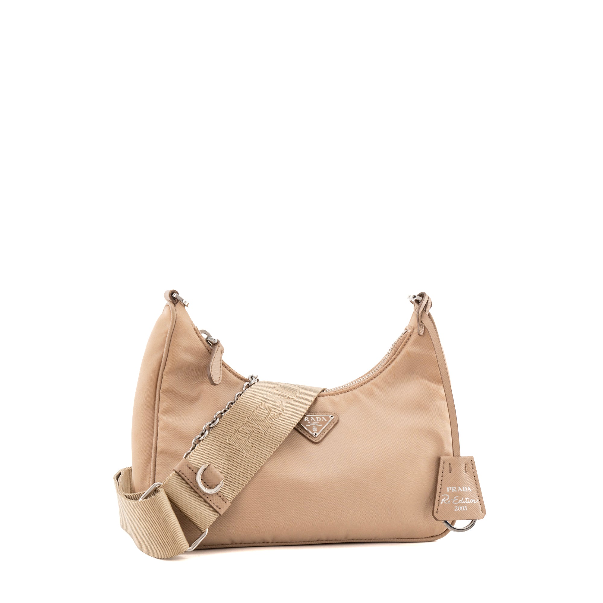 PRADA - Sac à bandoulière Ré-Édition 2005 Prada en re-nylon et cuir saffiano beige