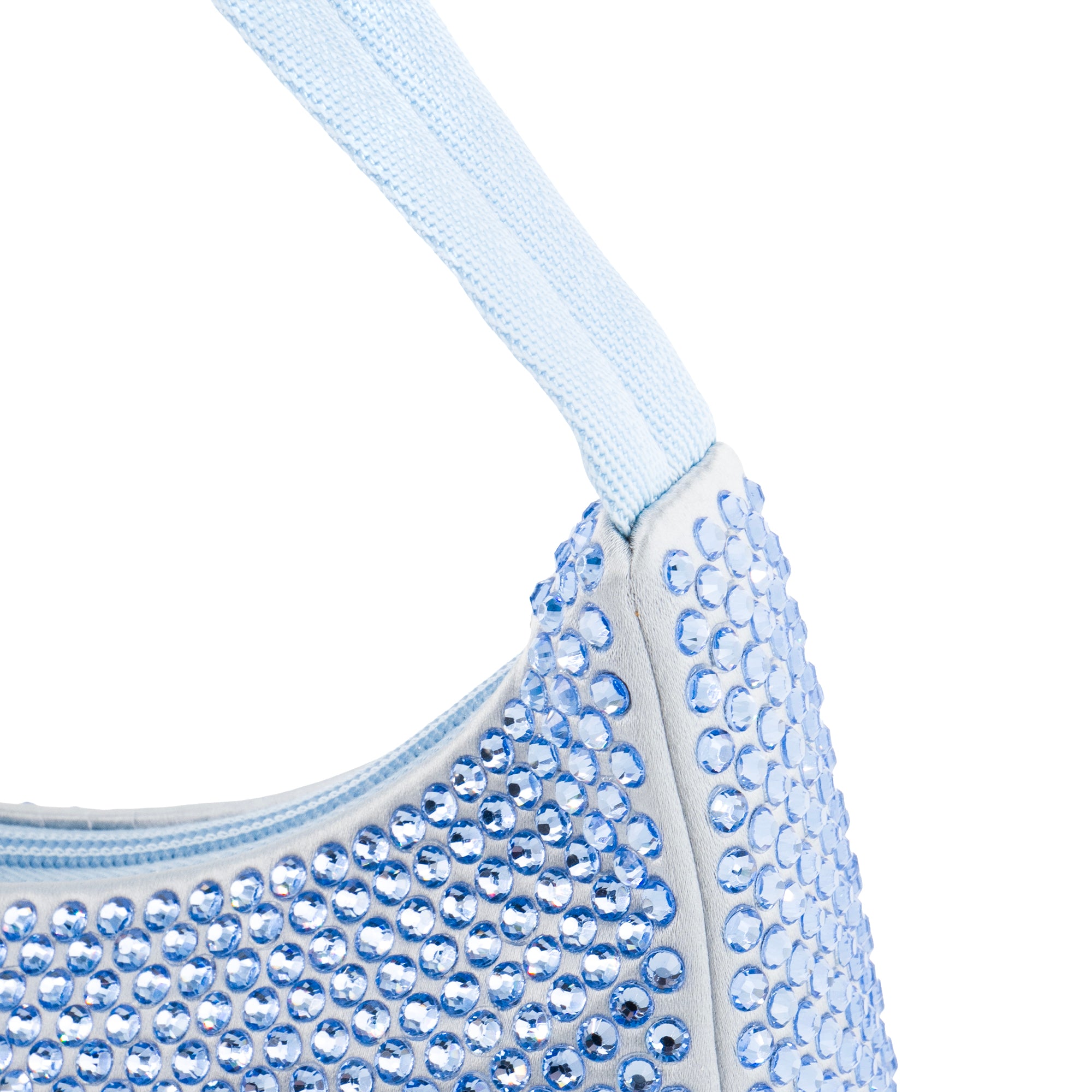 PRADA - Sac à épaule Re-Edition 2000 Prada en satin et cristaux bleu édition limitée