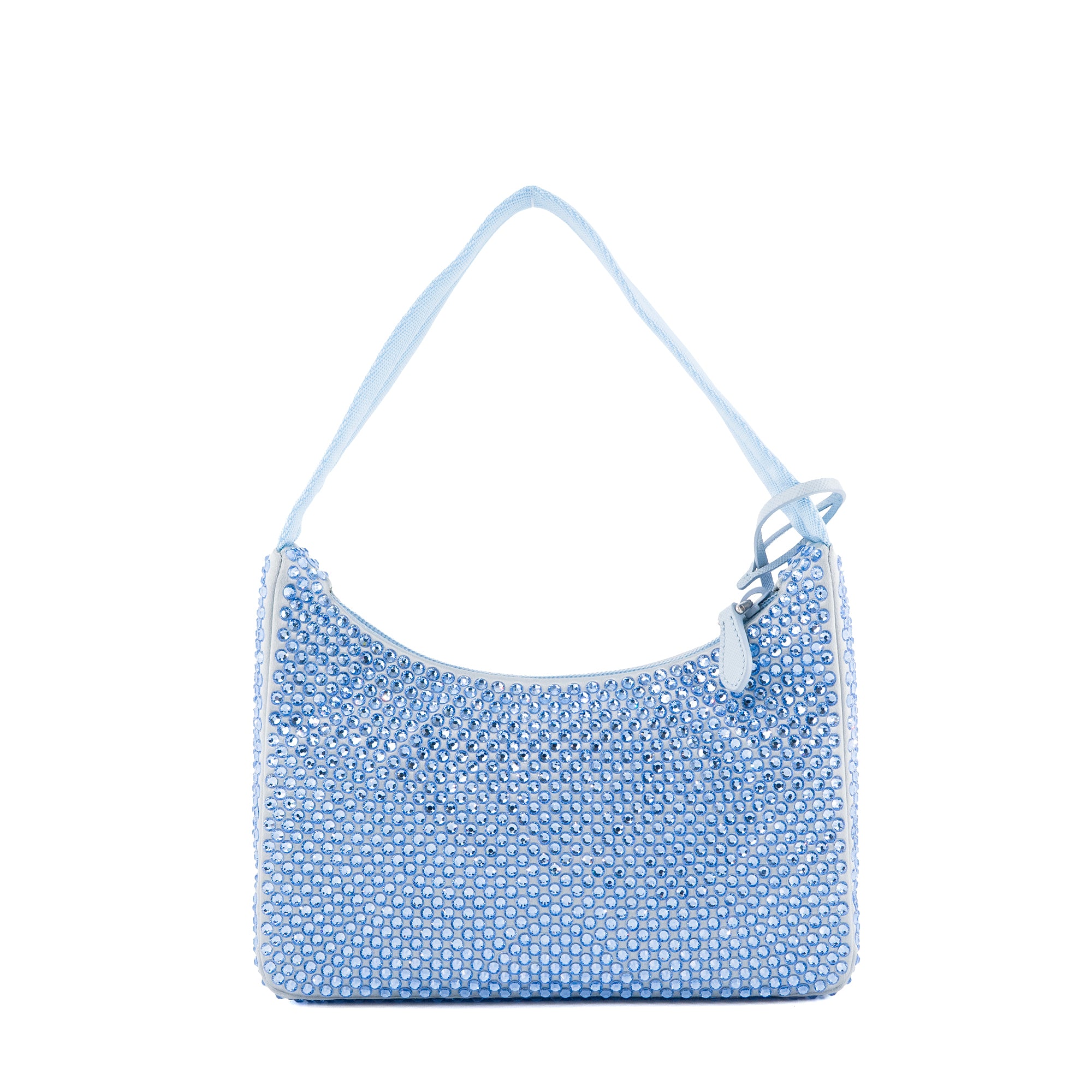 PRADA - Sac à épaule Re-Edition 2000 Prada en satin et cristaux bleu édition limitée