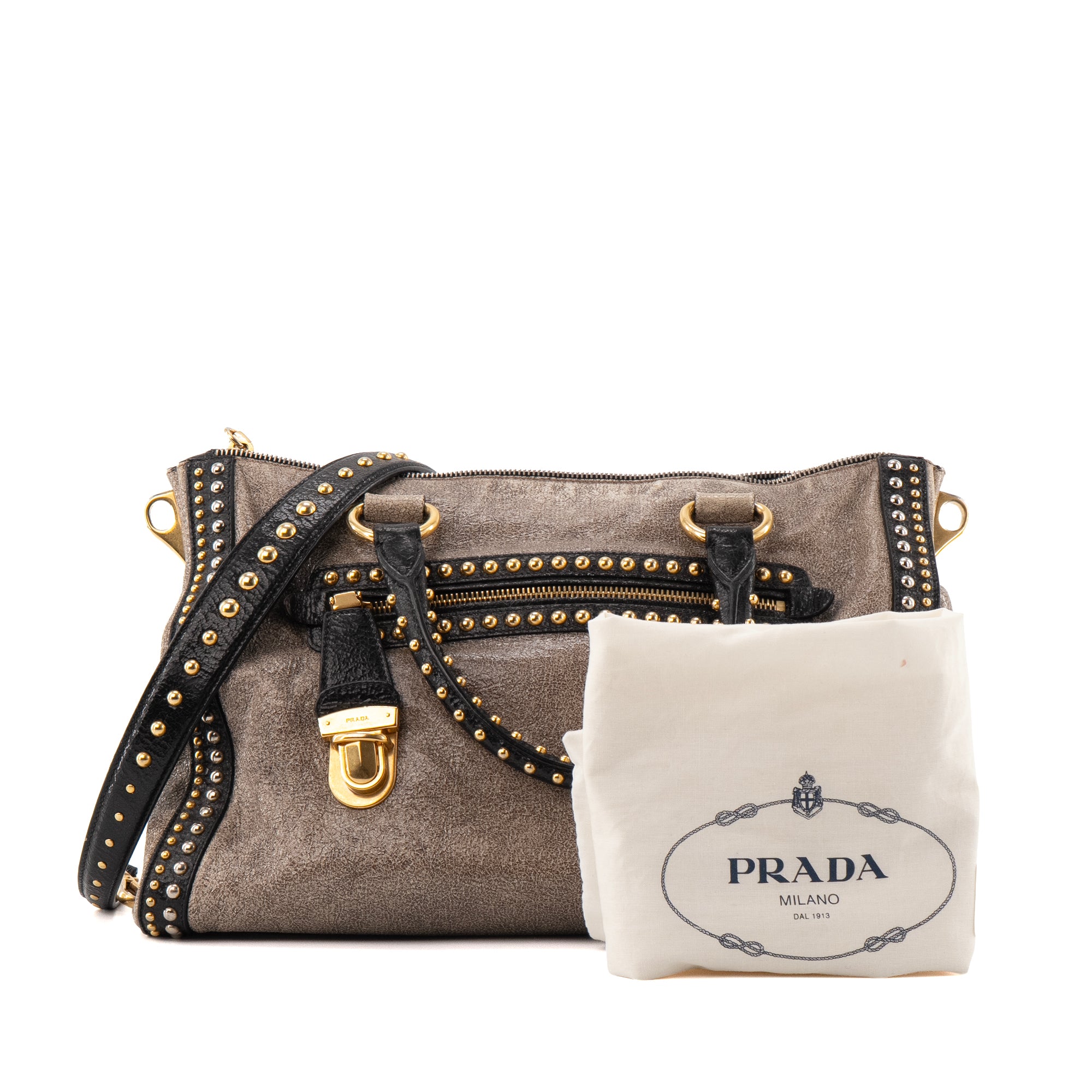 PRADA - Sac à main Prada en cuir effet craquelé marron