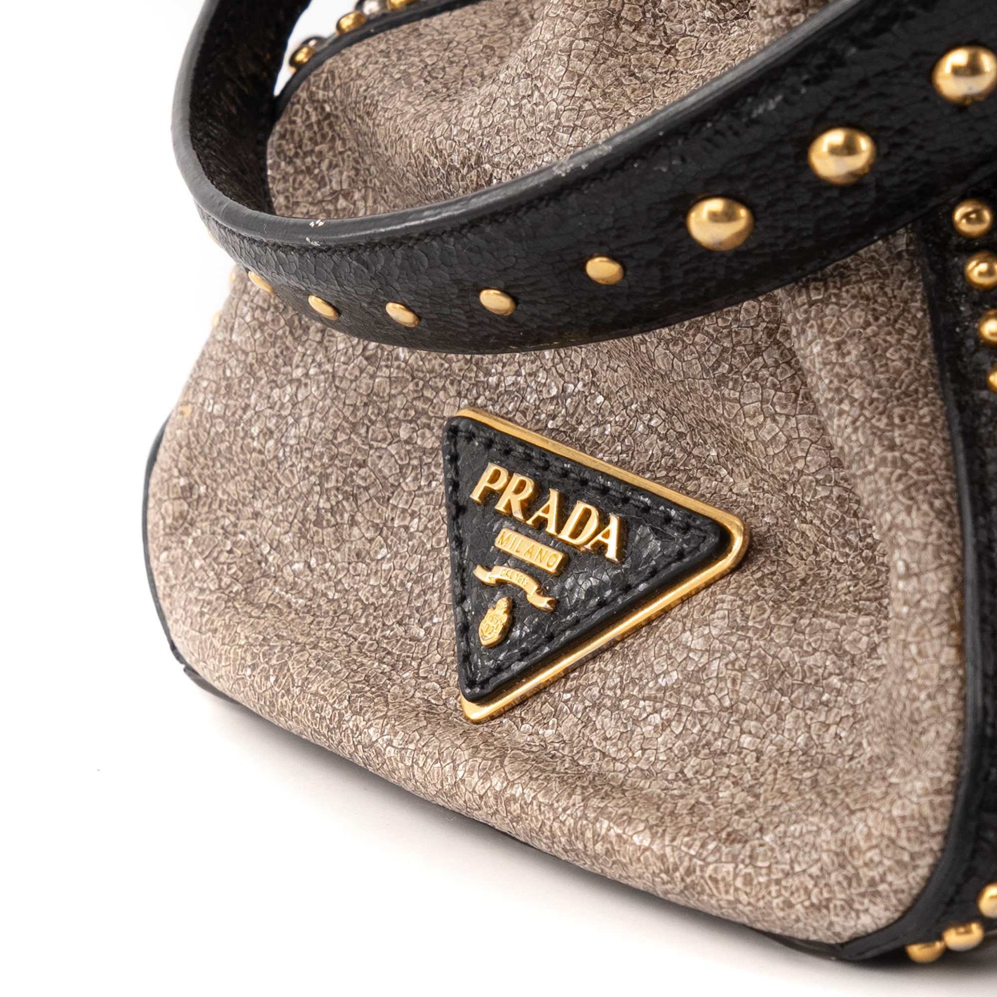 PRADA - Sac à main Prada en cuir effet craquelé marron