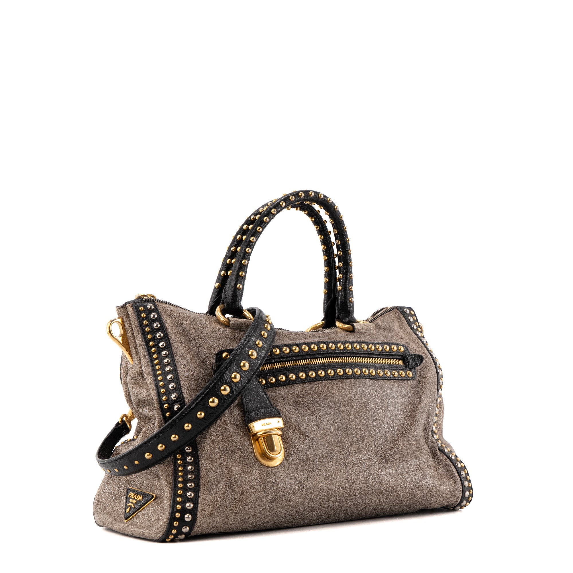 PRADA - Sac à main Prada en cuir effet craquelé marron