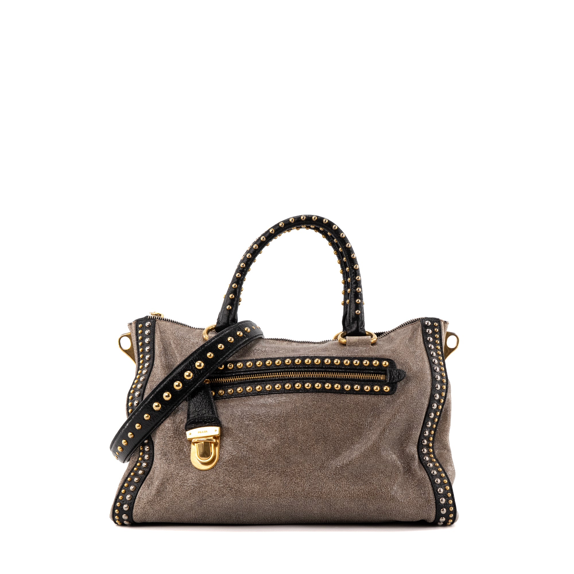 PRADA - Sac à main Prada en cuir effet craquelé marron