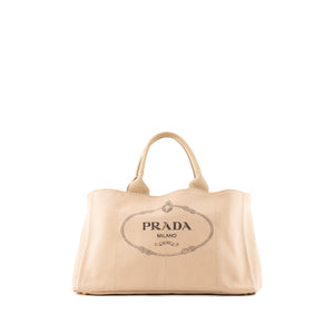 PRADA - Prada Large Canapa Tote Bag in Beige Canvas