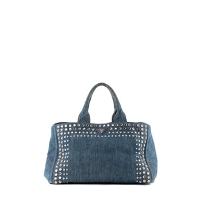 PRADA - Prada Canapa Tote Bag in Blue Denim and Rhinestones