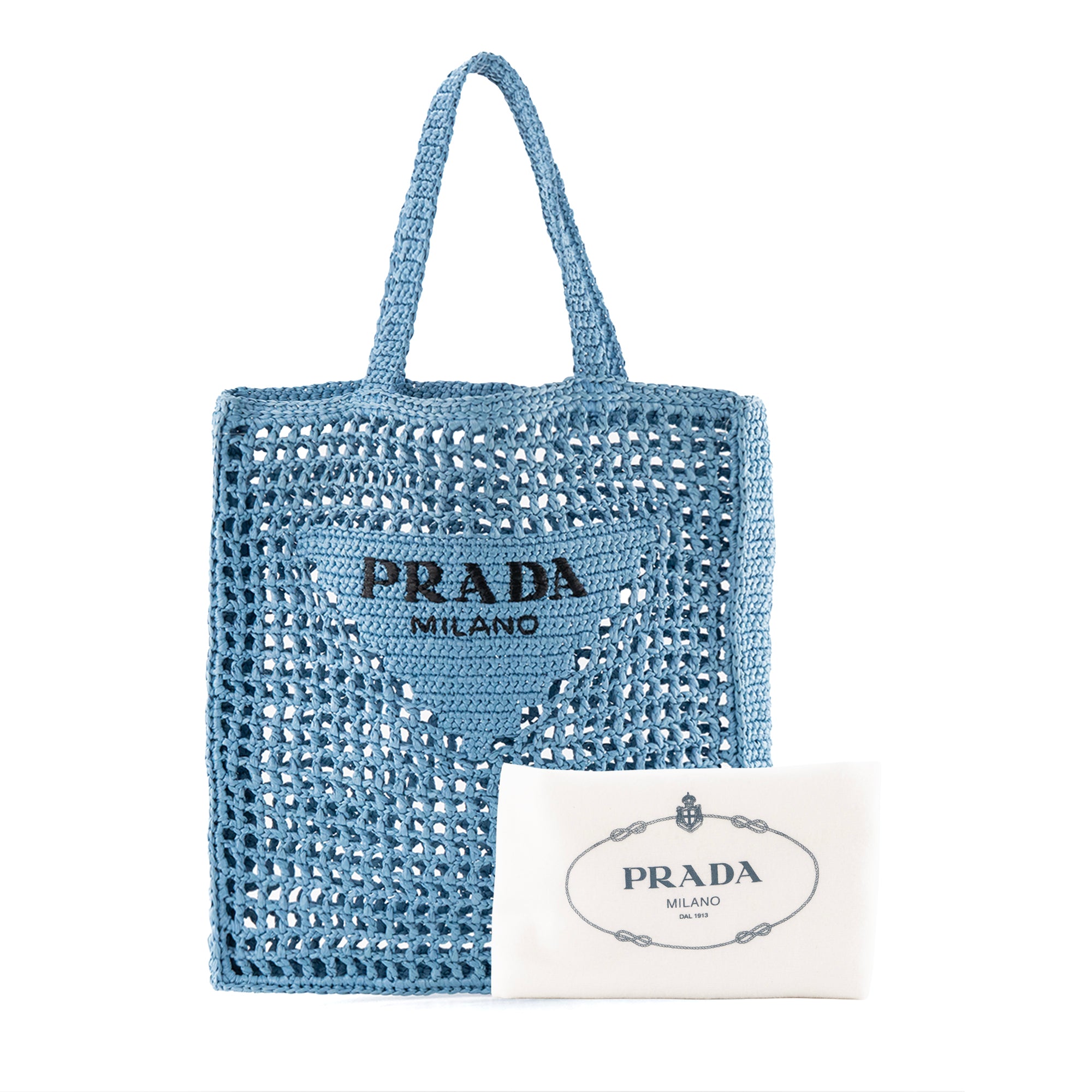 PRADA - Sac Cabas en crochet Prada en raphia bleu